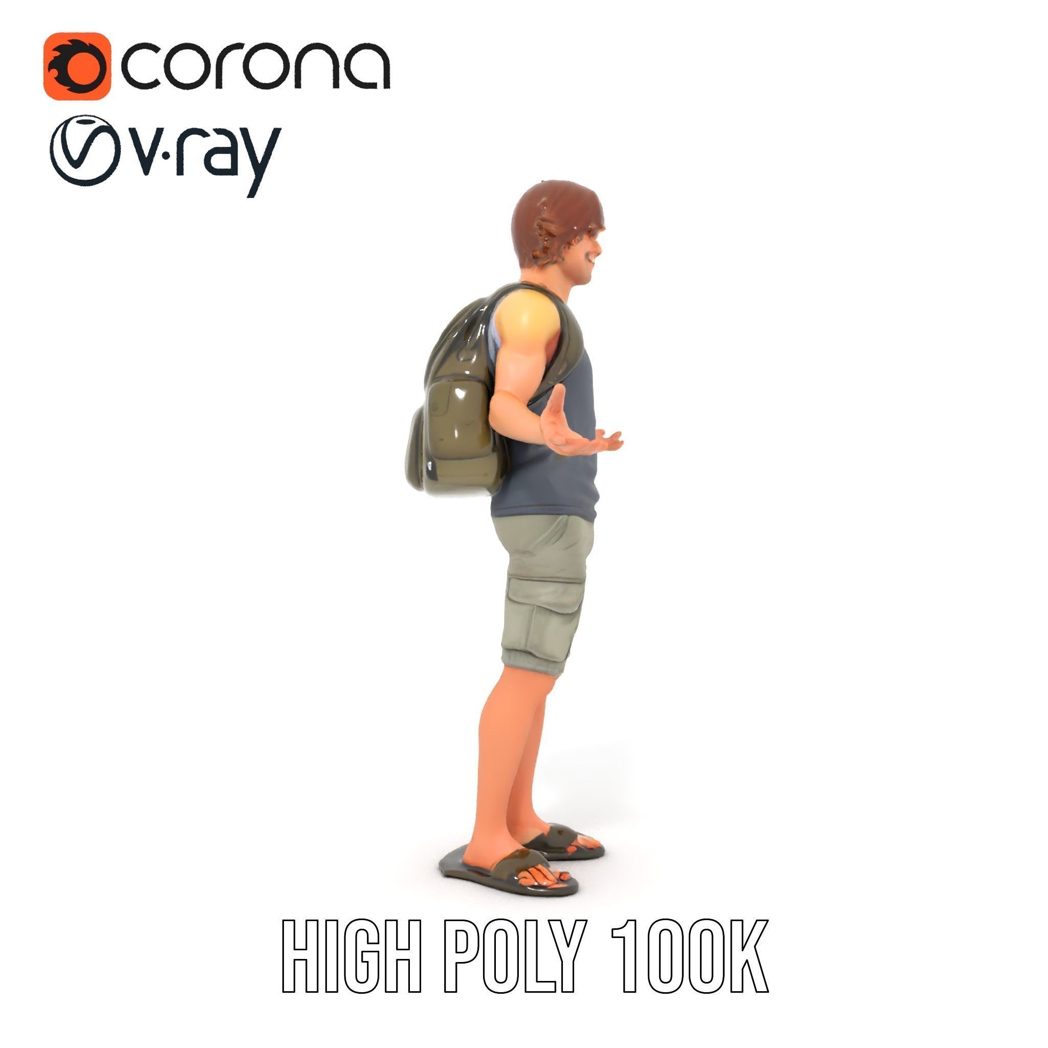 Casual Backpacker Guy Rigged and Animated D Character Model Low-poly 3D model_29