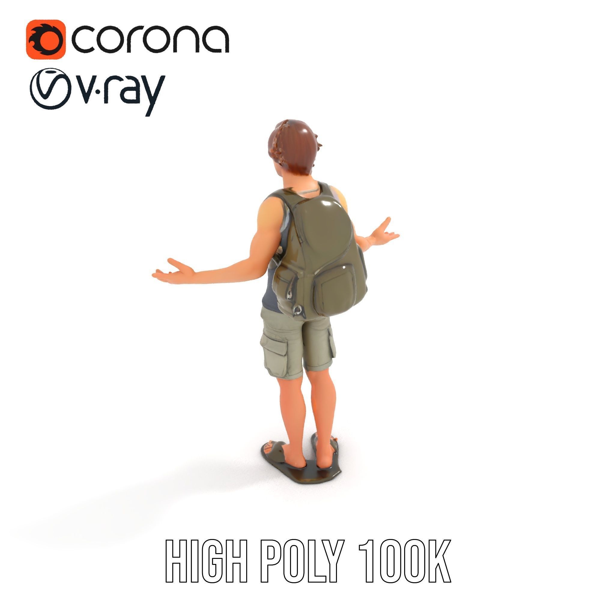 Casual Backpacker Guy Rigged and Animated D Character Model Low-poly 3D model_12