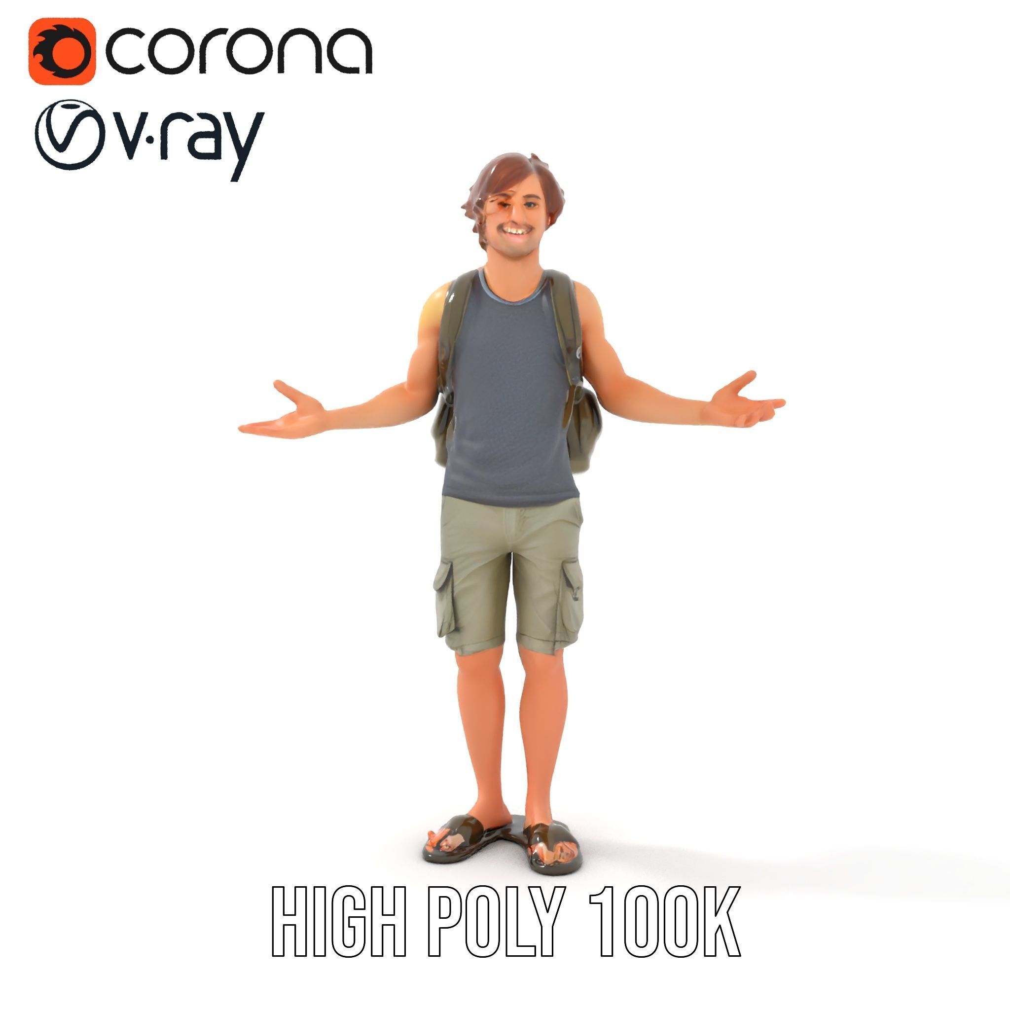 Casual Backpacker Guy Rigged and Animated D Character Model Low-poly 3D model_15