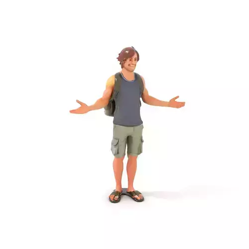 Casual Backpacker Guy Rigged and Animated D Character Model