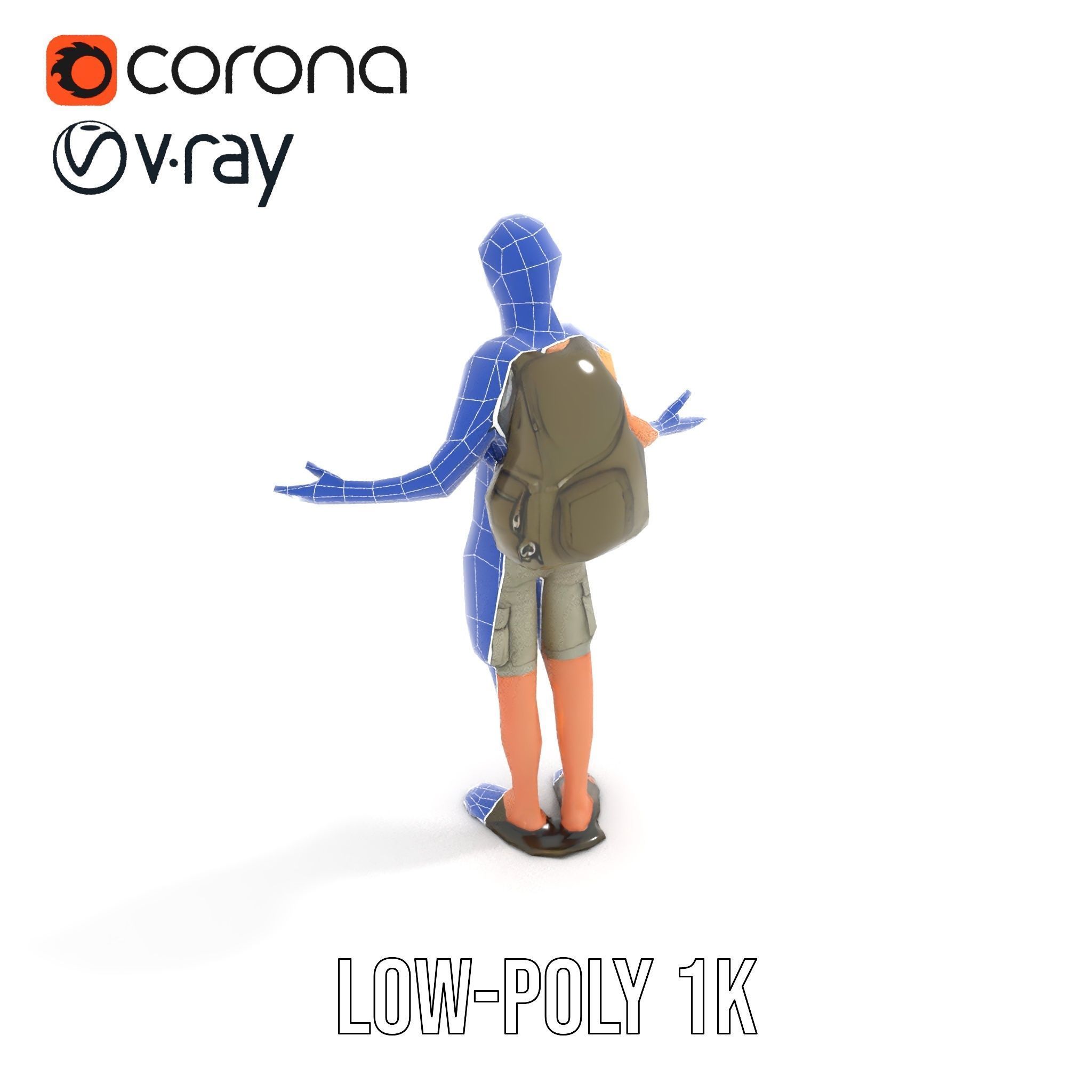 Casual Backpacker Guy Rigged and Animated D Character Model Low-poly 3D model_11
