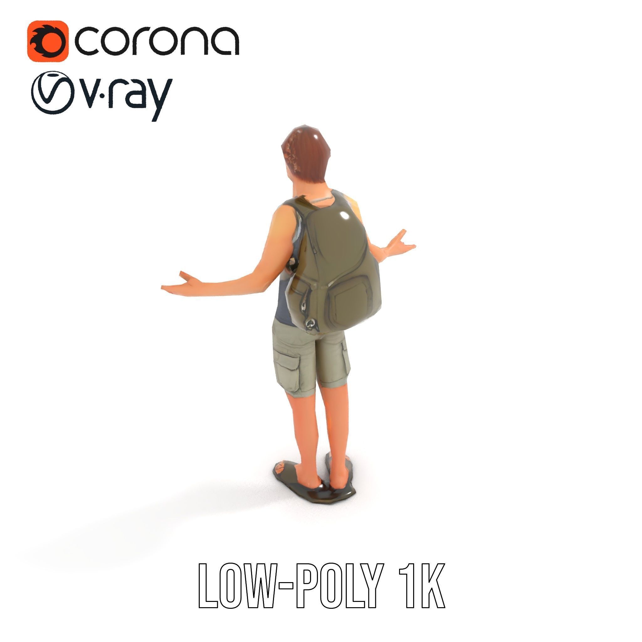Casual Backpacker Guy Rigged and Animated D Character Model Low-poly 3D model_25