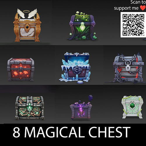 Fantasy Magic Chests Pack Free low-poly 3D model