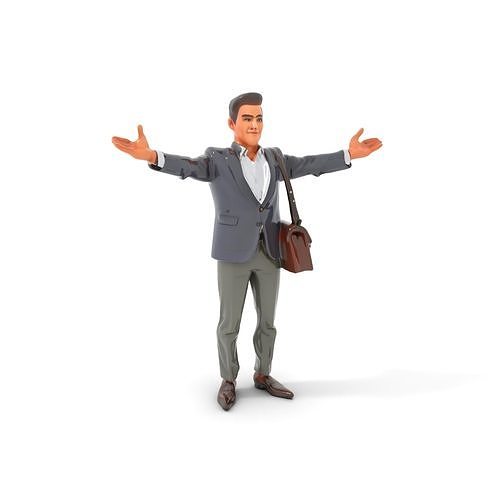 Businessman Character in Suit with Bag Rigged and Animated Low-poly 3D model