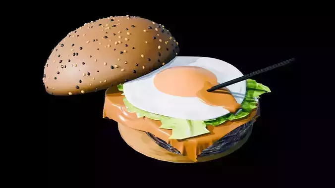 Food broken fried egg hamburger Low-poly 3D model