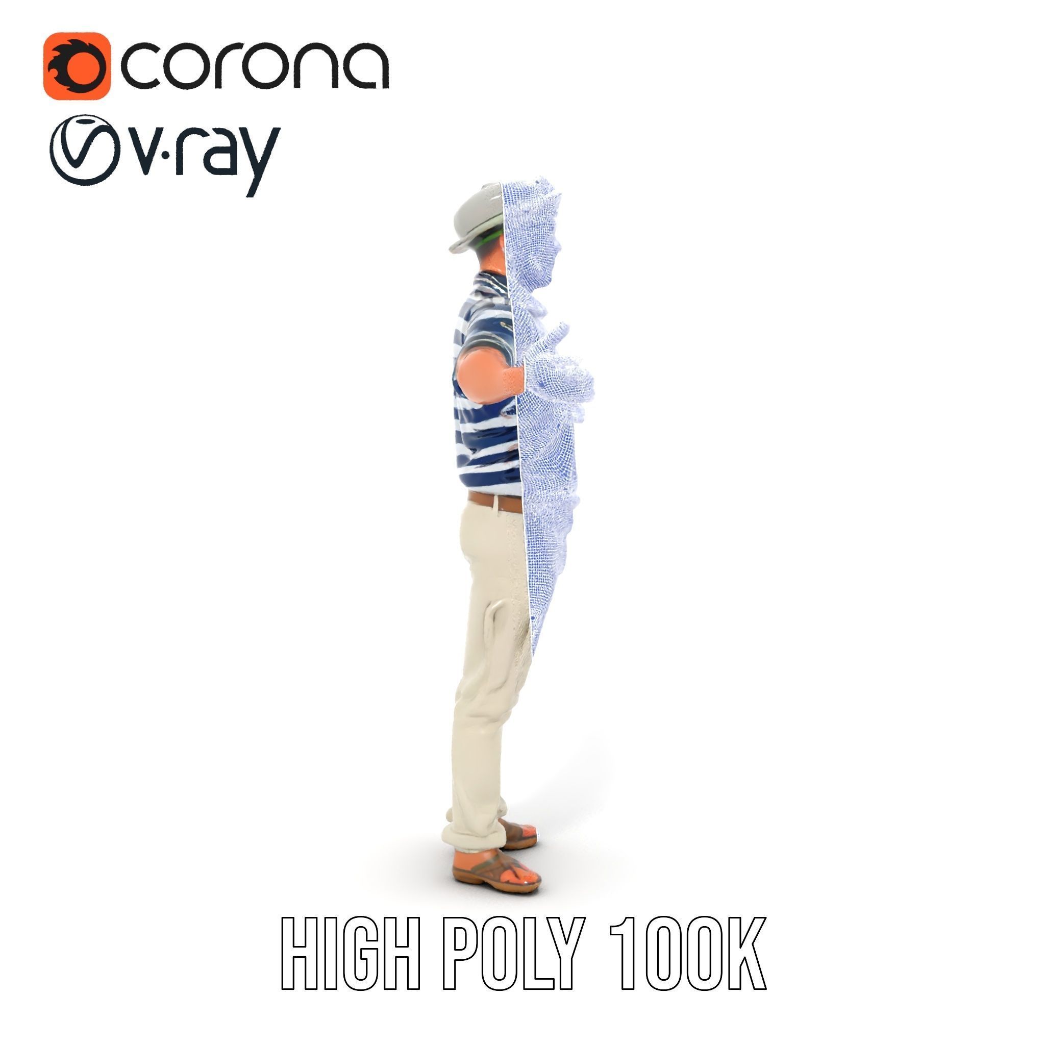 Sea Captain Character Model Patriotic Rigged and Animated Low-poly 3D model_36