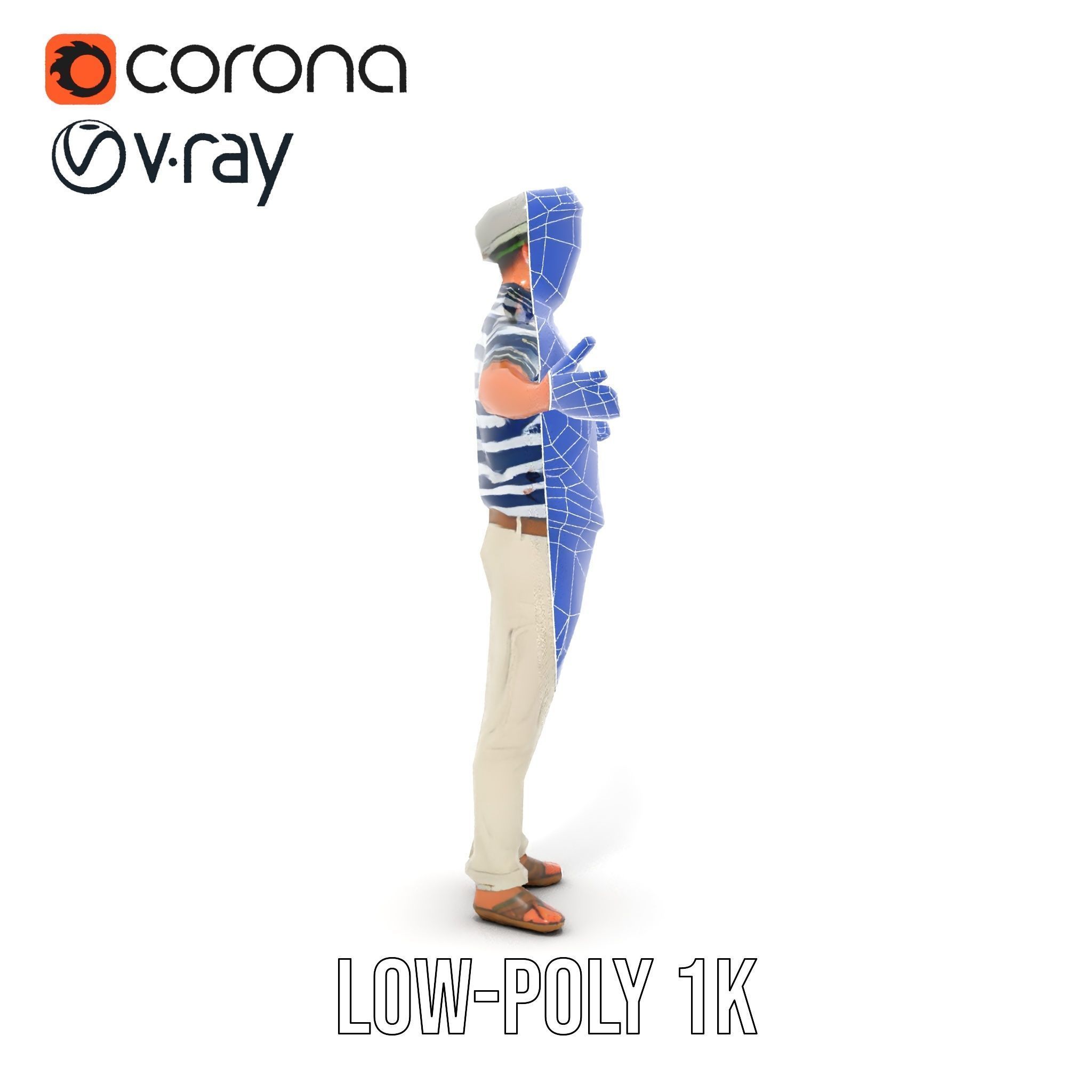 Sea Captain Character Model Patriotic Rigged and Animated Low-poly 3D model_13