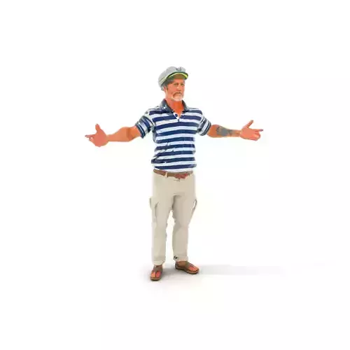Sea Captain Character Model Patriotic Rigged and Animated Low-poly 3D model