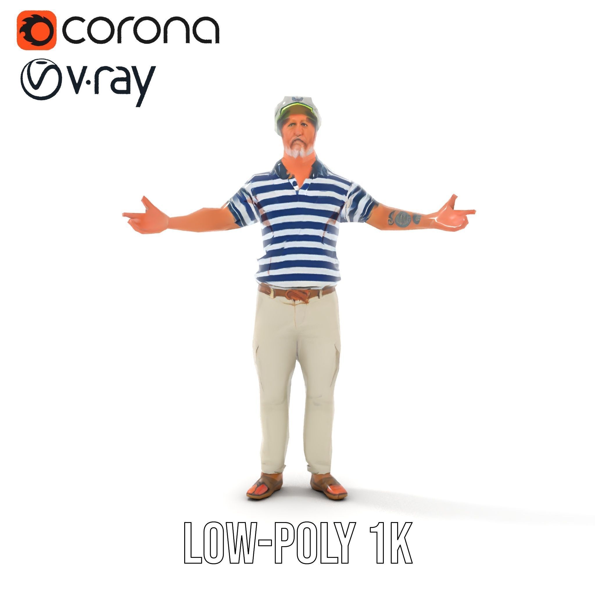 Sea Captain Character Model Patriotic Rigged and Animated Low-poly 3D model_19