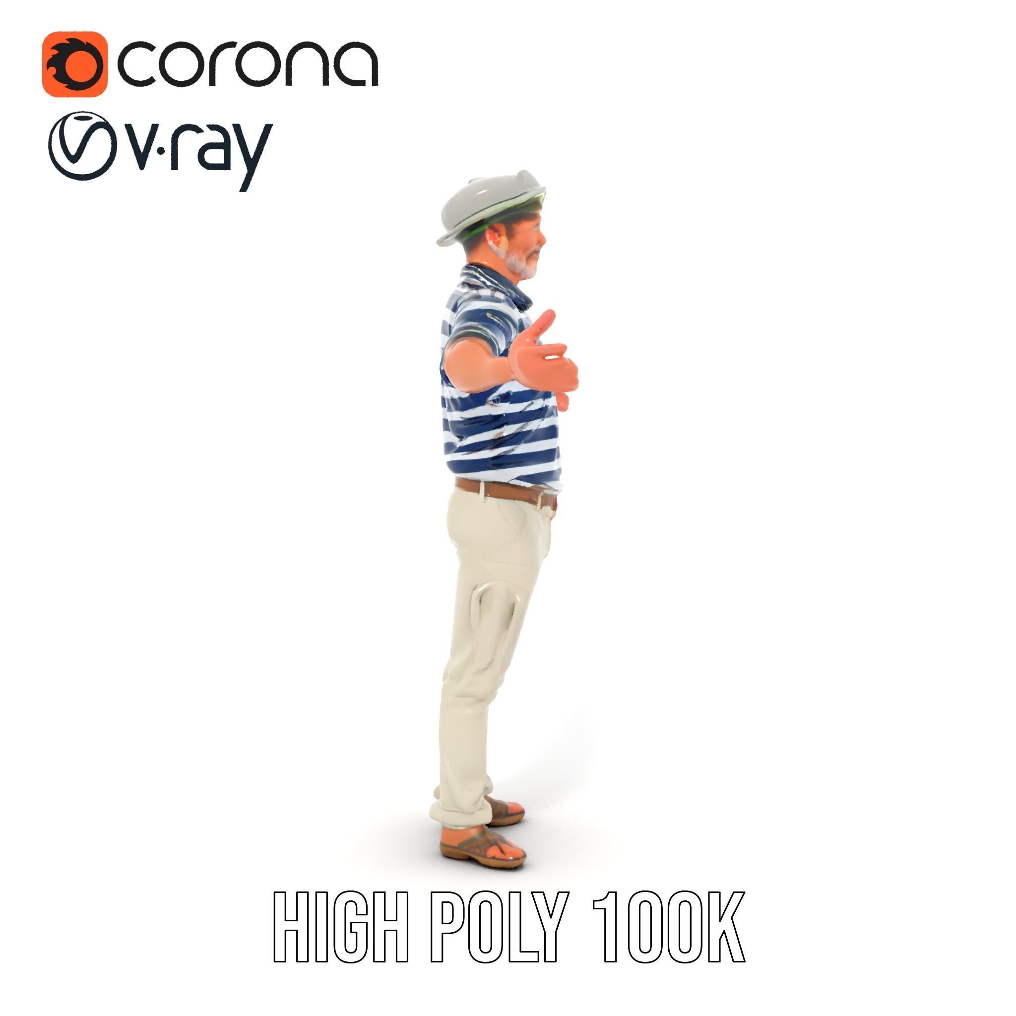 Sea Captain Character Model Patriotic Rigged and Animated Low-poly 3D model_33