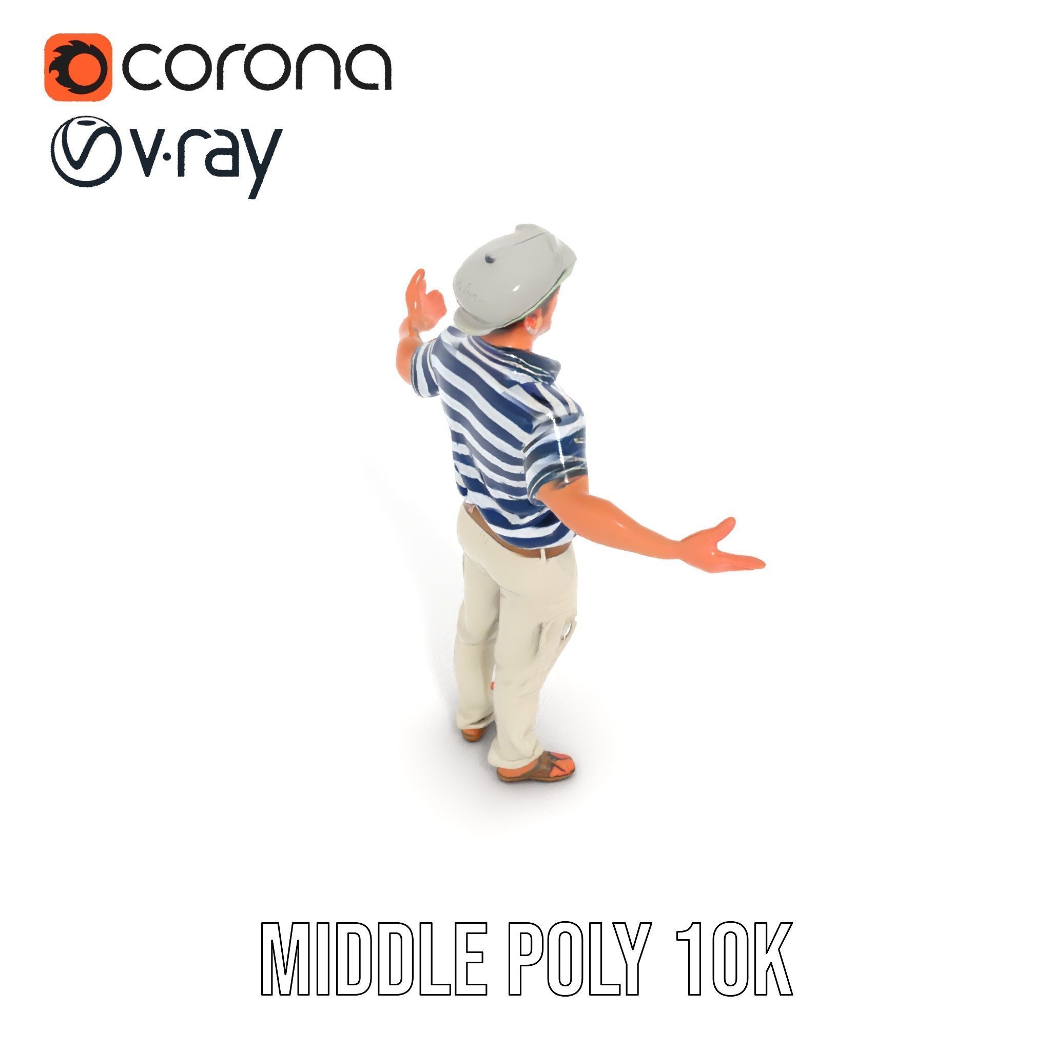 Sea Captain Character Model Patriotic Rigged and Animated Low-poly 3D model_9