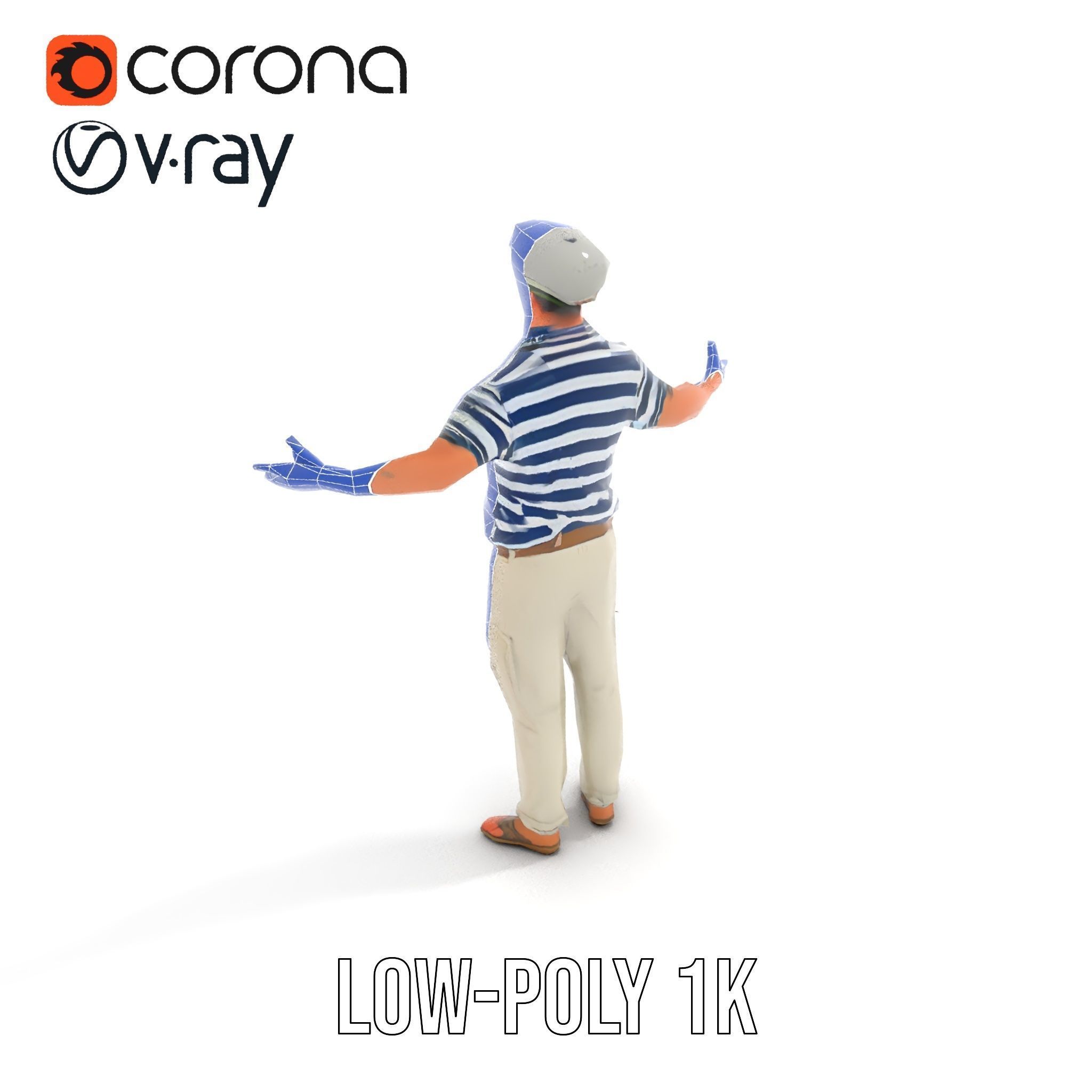 Sea Captain Character Model Patriotic Rigged and Animated Low-poly 3D model_28