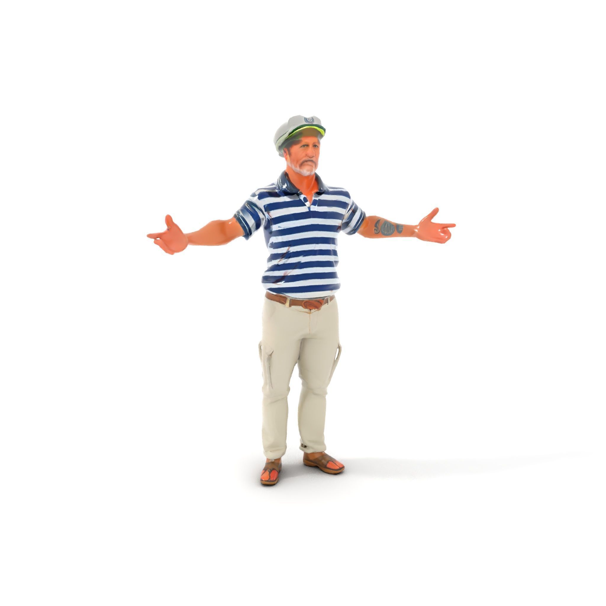 Sea Captain Character Model Patriotic Rigged and Animated Low-poly 3D model_12
