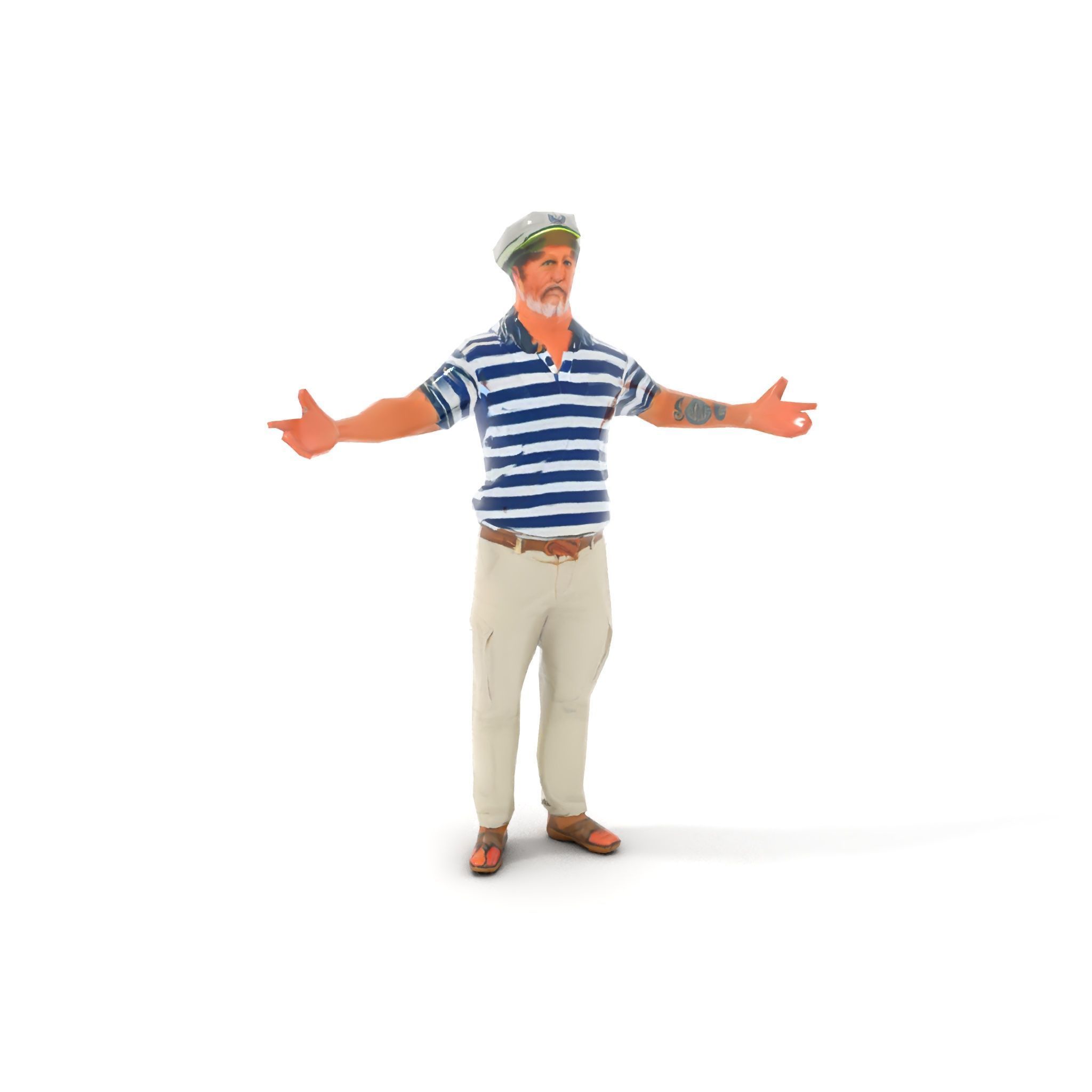 Sea Captain Character Model Patriotic Rigged and Animated Low-poly 3D model_10
