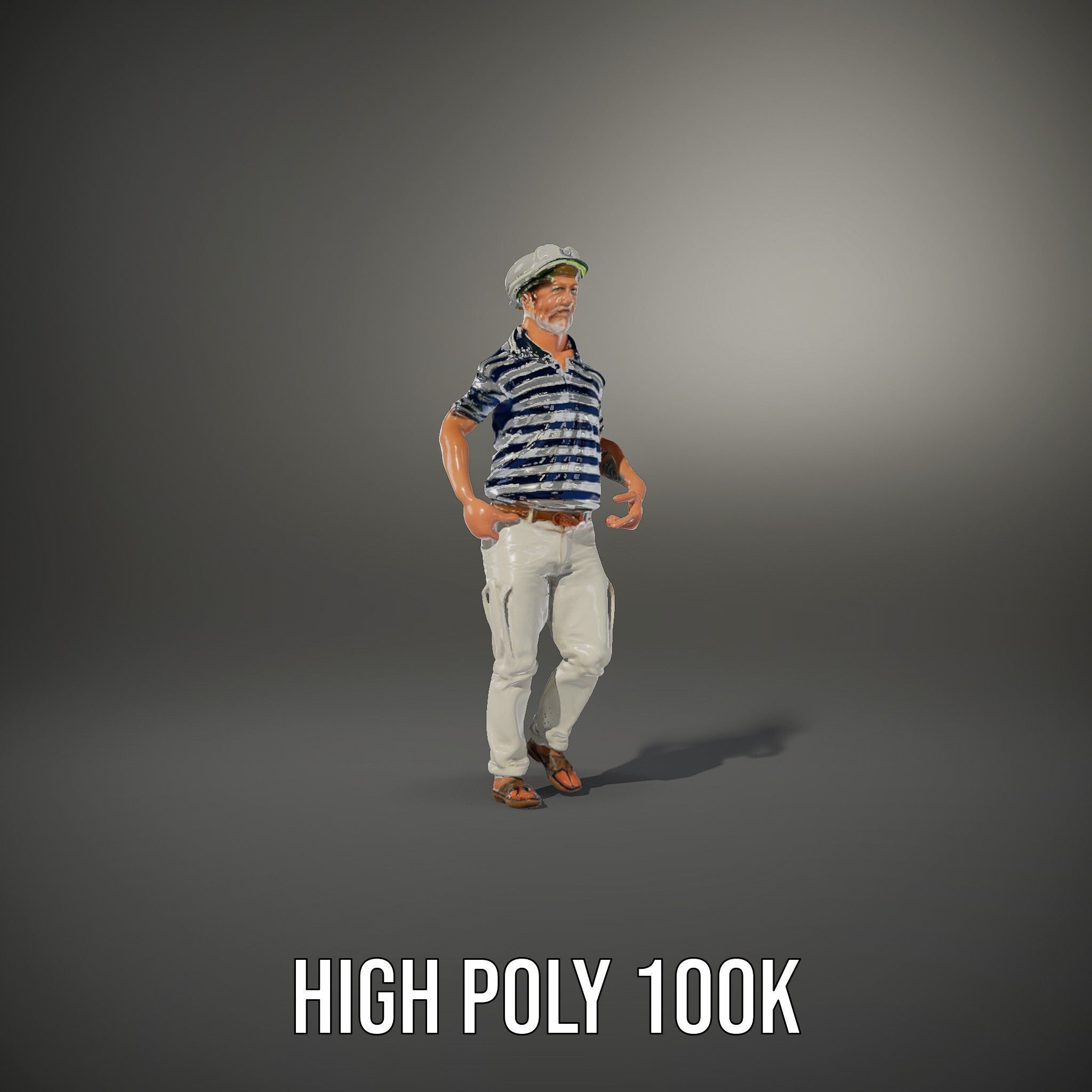Sea Captain Character Model Patriotic Rigged and Animated Low-poly 3D model_20