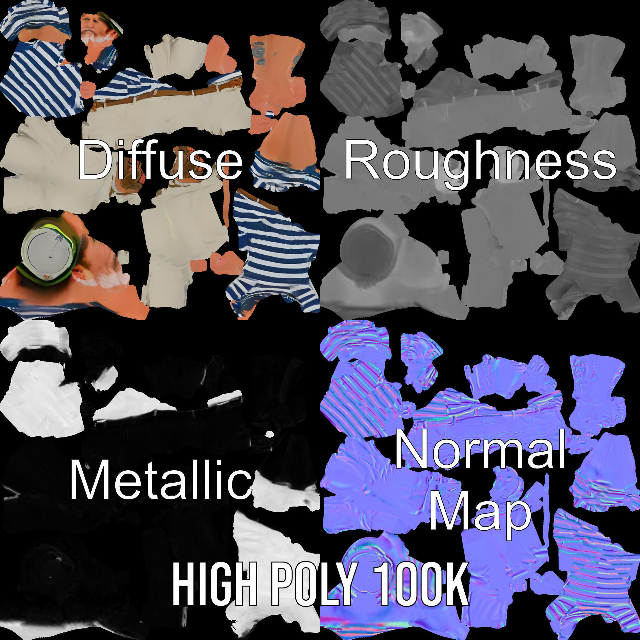 Sea Captain Character Model Patriotic Rigged and Animated Low-poly 3D model_3