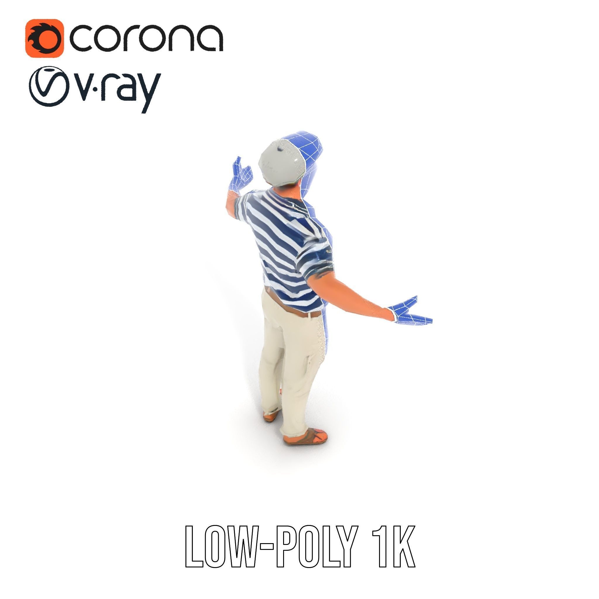 Sea Captain Character Model Patriotic Rigged and Animated Low-poly 3D model_31