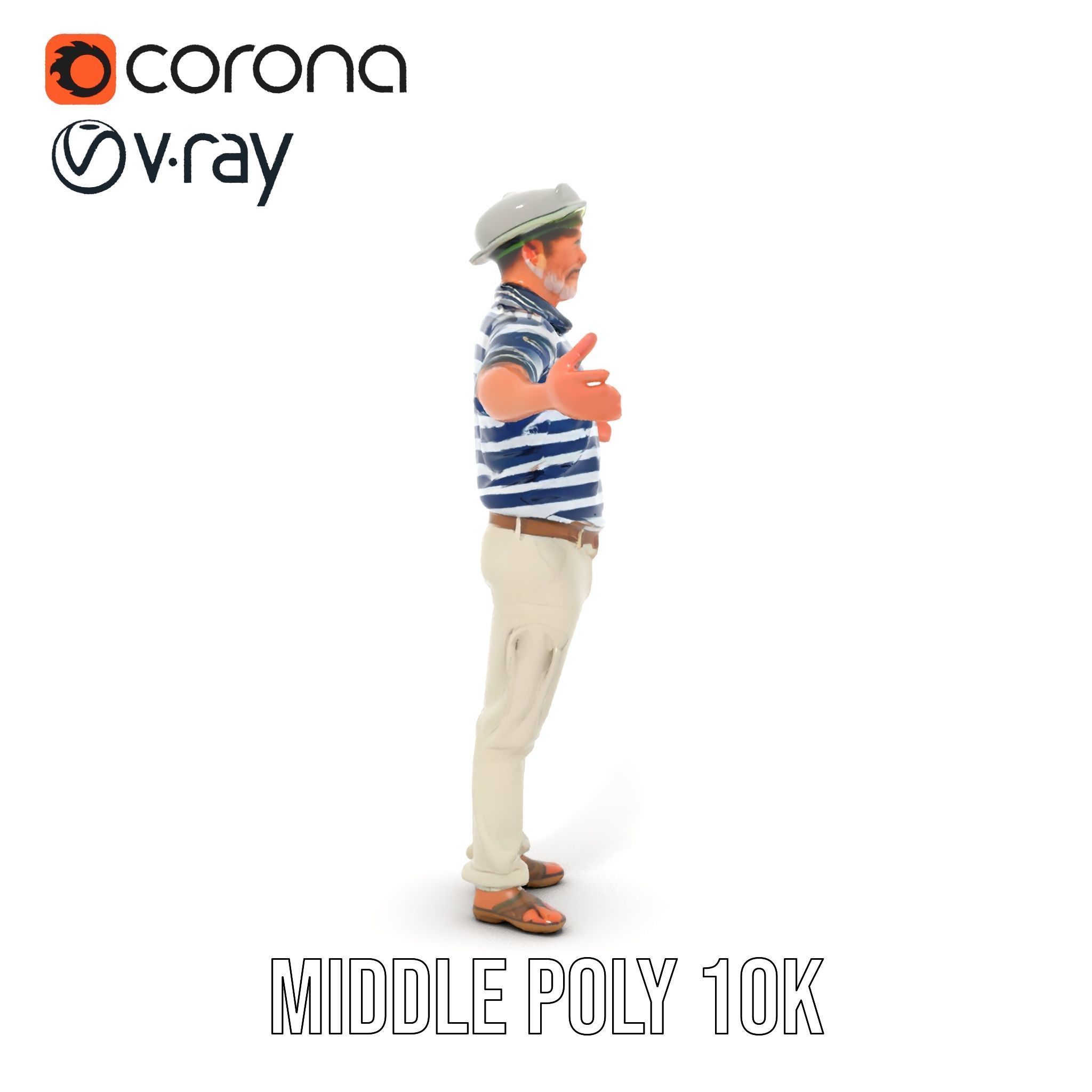 Sea Captain Character Model Patriotic Rigged and Animated Low-poly 3D model_15