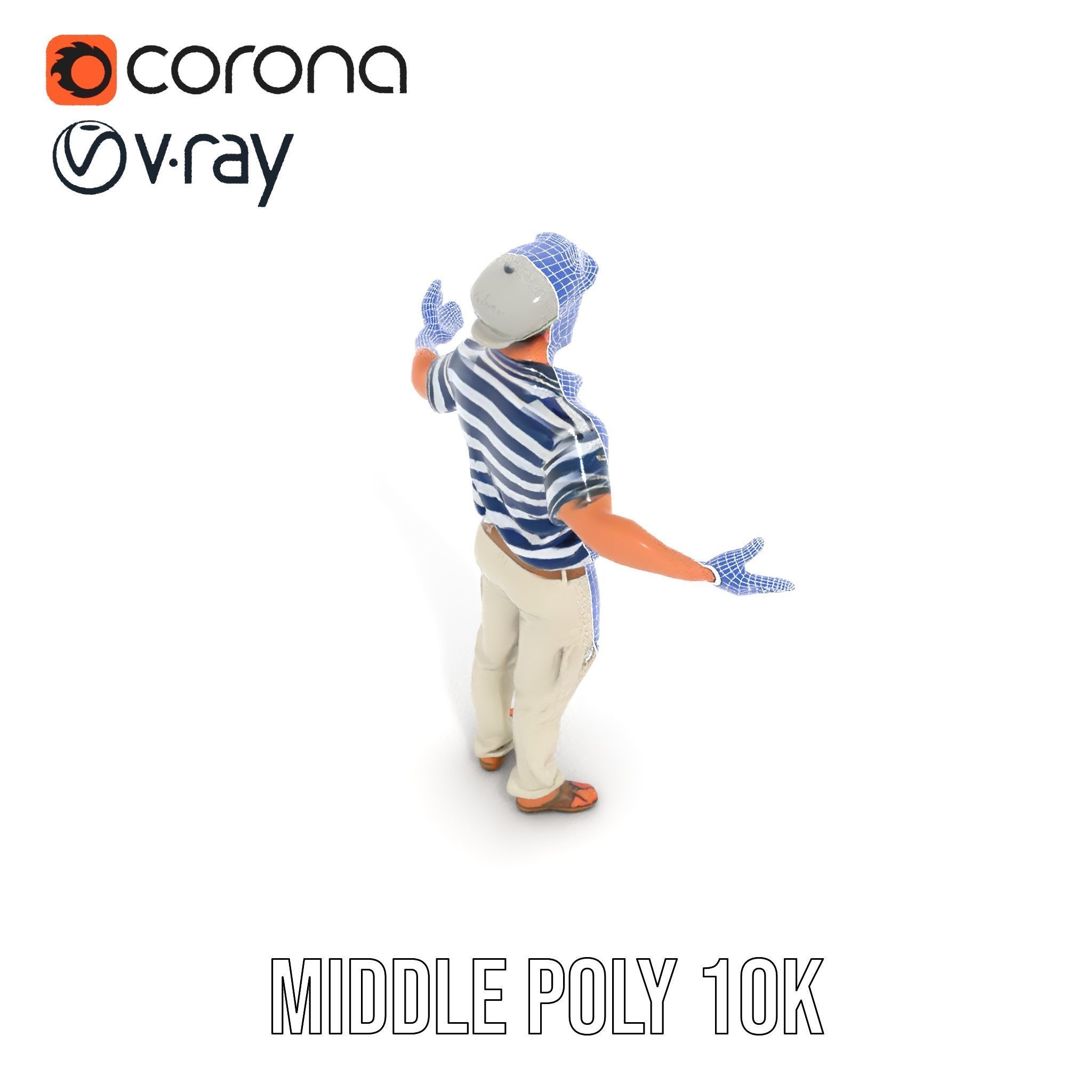 Sea Captain Character Model Patriotic Rigged and Animated Low-poly 3D model_34