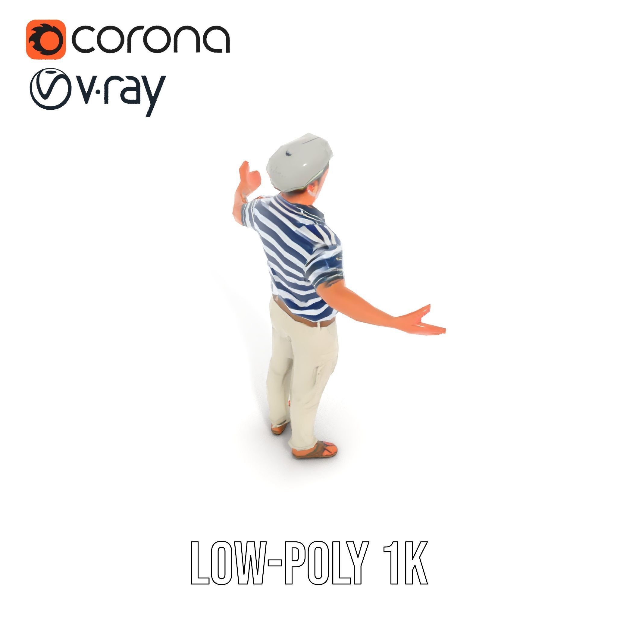 Sea Captain Character Model Patriotic Rigged and Animated Low-poly 3D model_8