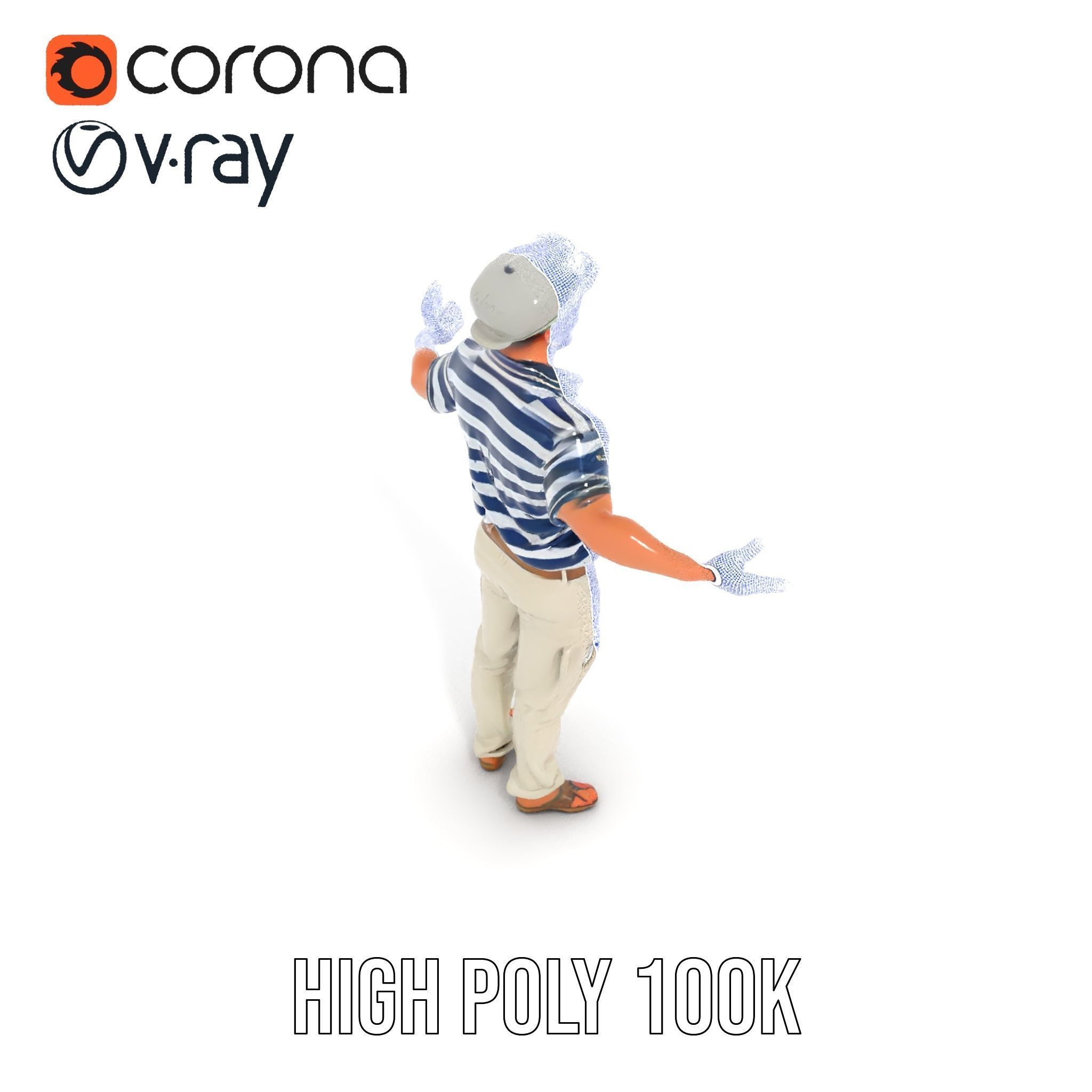 Sea Captain Character Model Patriotic Rigged and Animated Low-poly 3D model_29