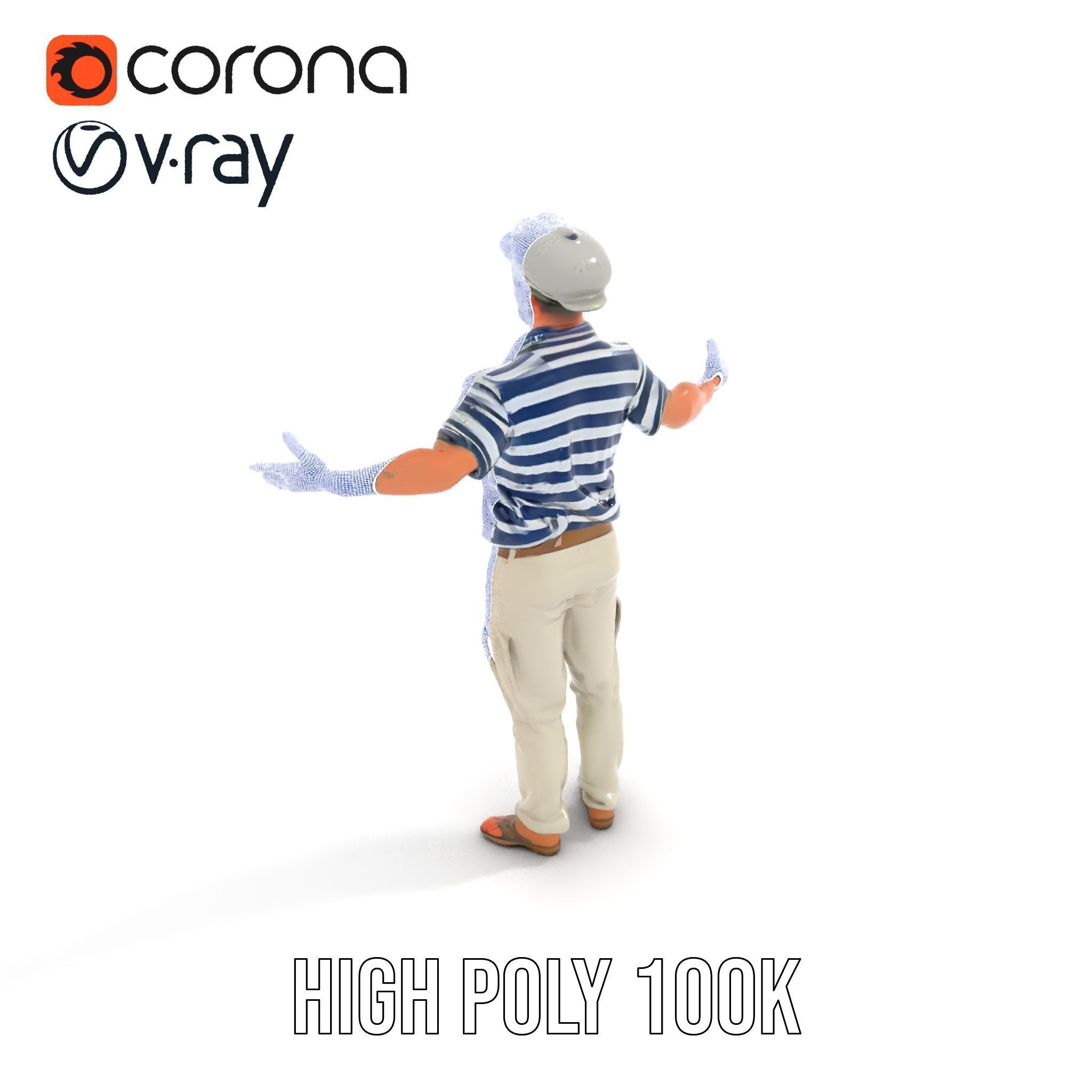 Sea Captain Character Model Patriotic Rigged and Animated Low-poly 3D model_26