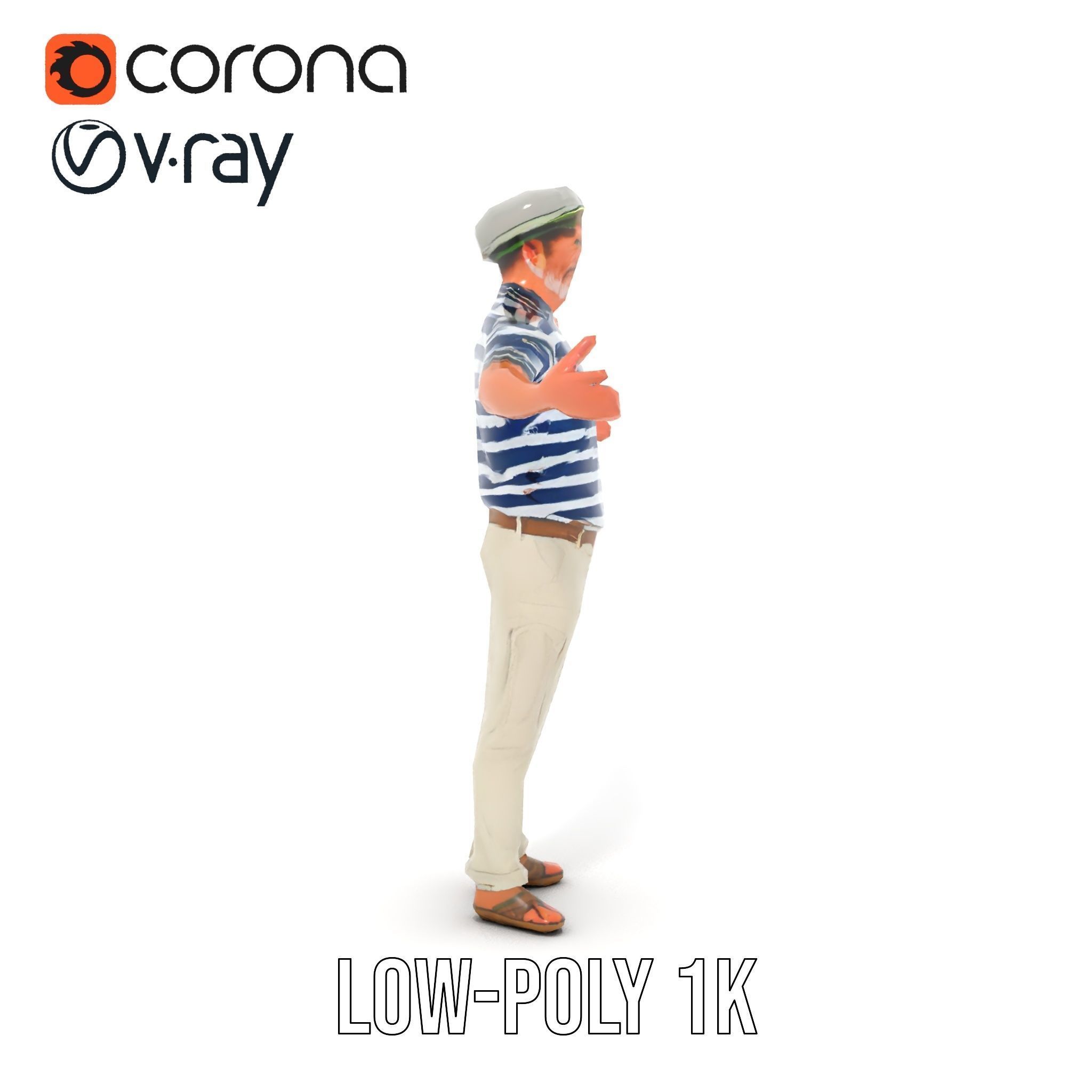 Sea Captain Character Model Patriotic Rigged and Animated Low-poly 3D model_22