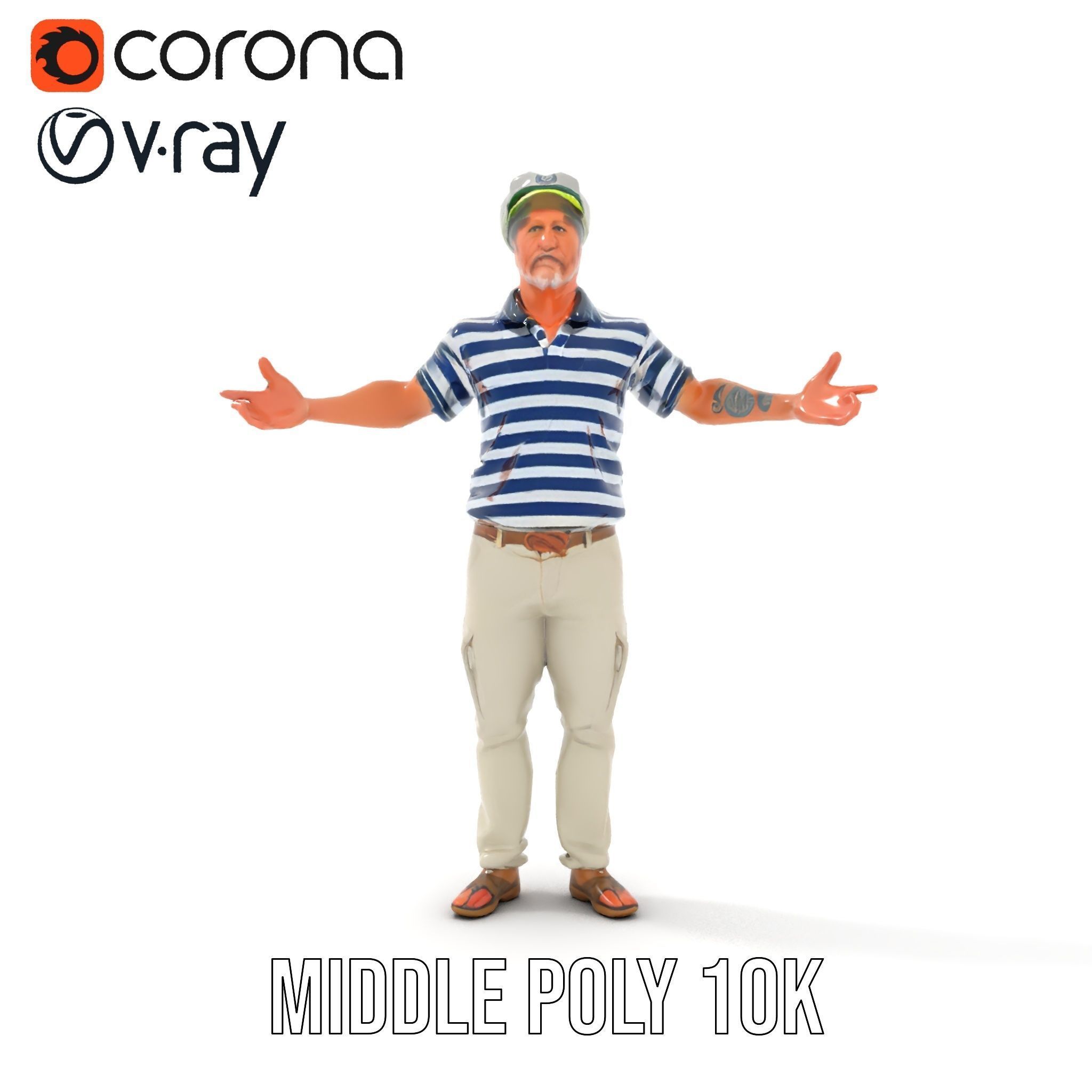 Sea Captain Character Model Patriotic Rigged and Animated Low-poly 3D model_32