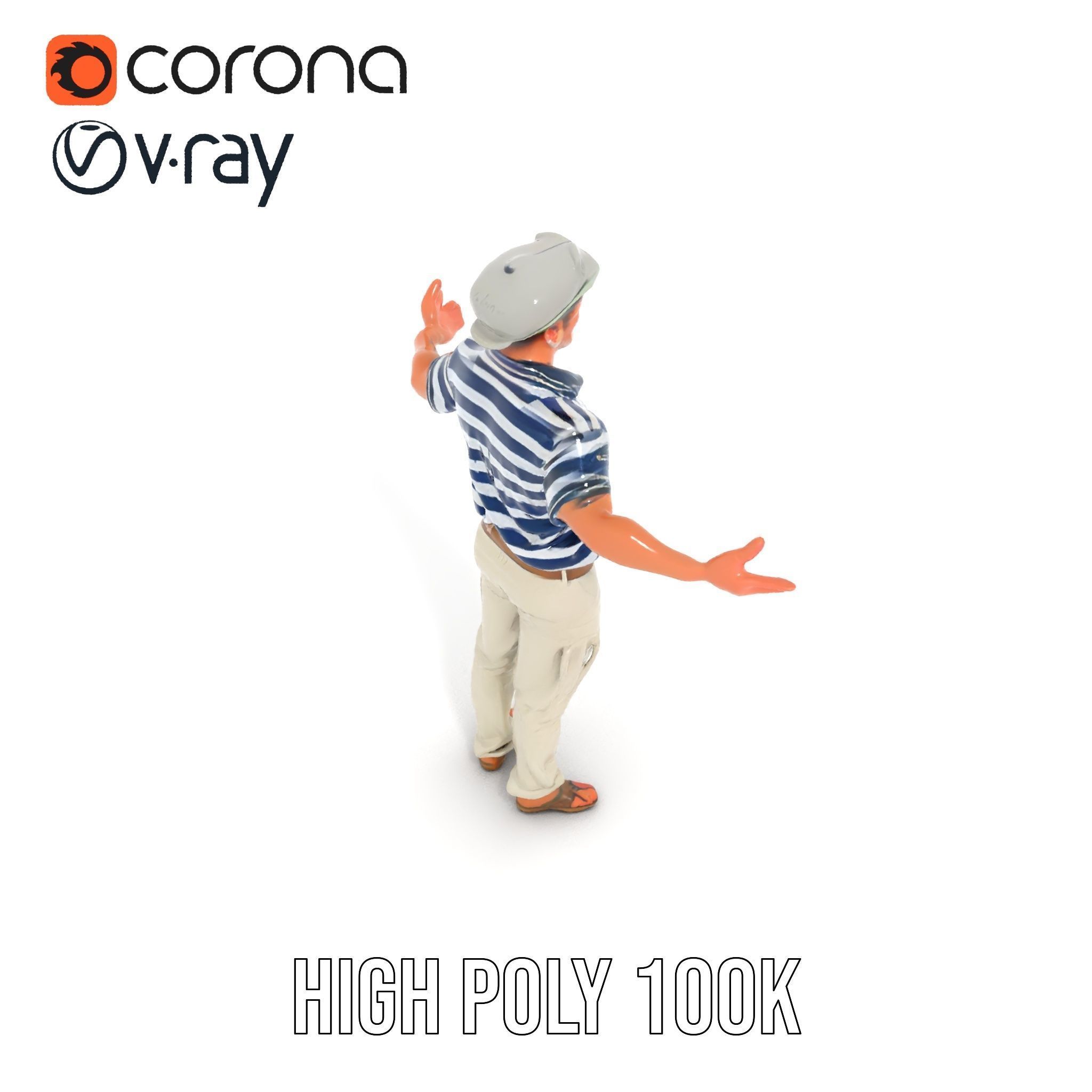 Sea Captain Character Model Patriotic Rigged and Animated Low-poly 3D model_17