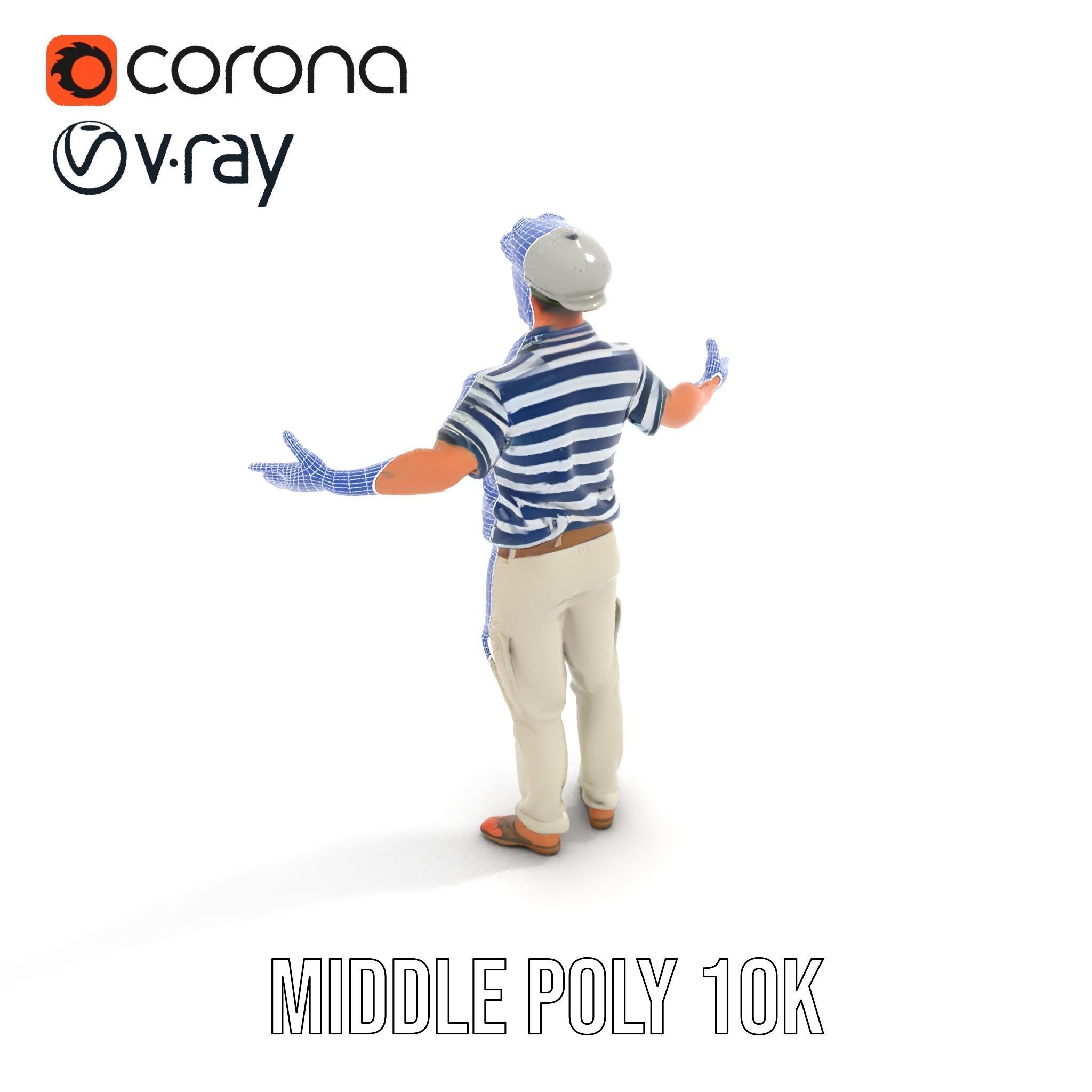 Sea Captain Character Model Patriotic Rigged and Animated Low-poly 3D model_21