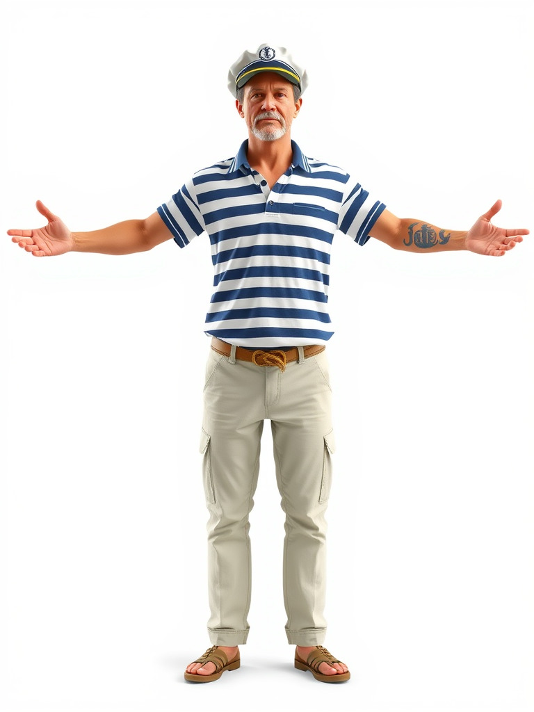 Sea Captain Character Model Patriotic Rigged and Animated Low-poly 3D model_2