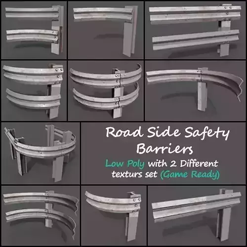 Low Poly Road Side Safety Barriers With 2 Texture Set Game Ready Low-poly 3D model