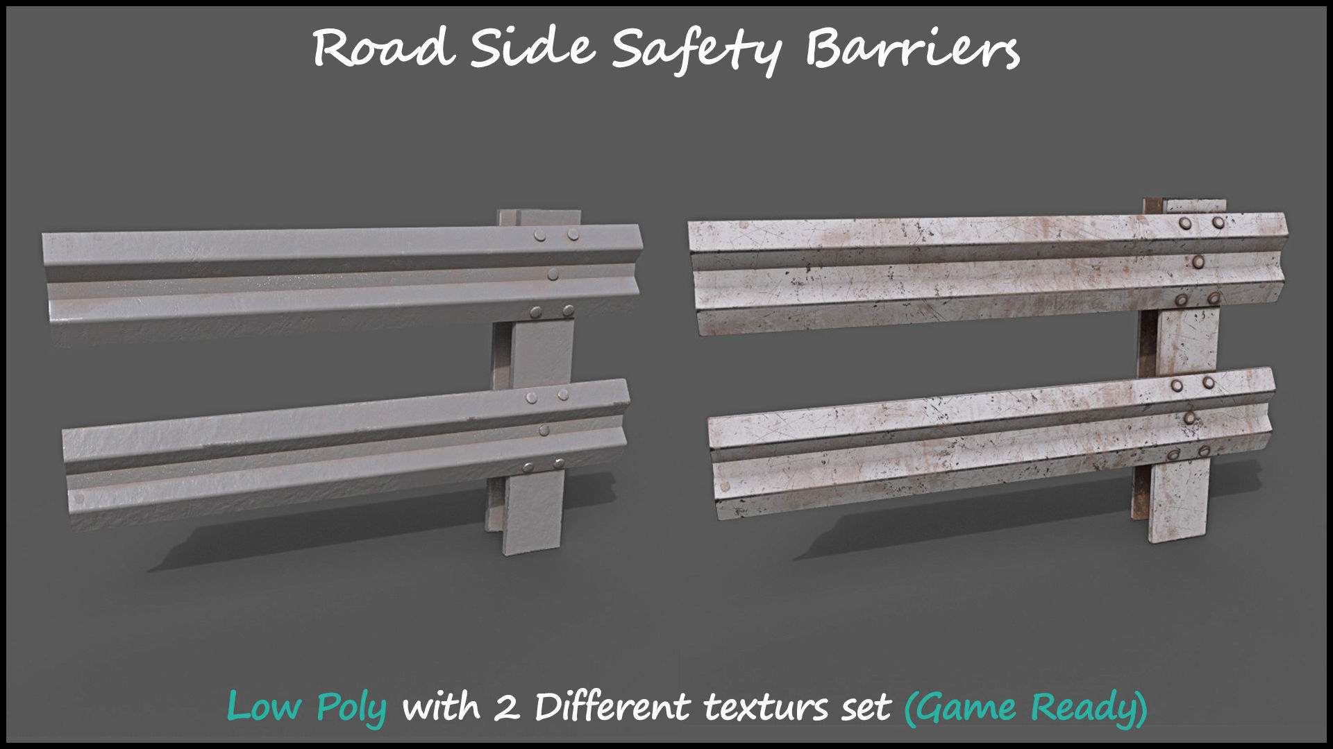 Low Poly Road Side Safety Barriers With 2 Texture Set Game Ready Low-poly 3D model_3