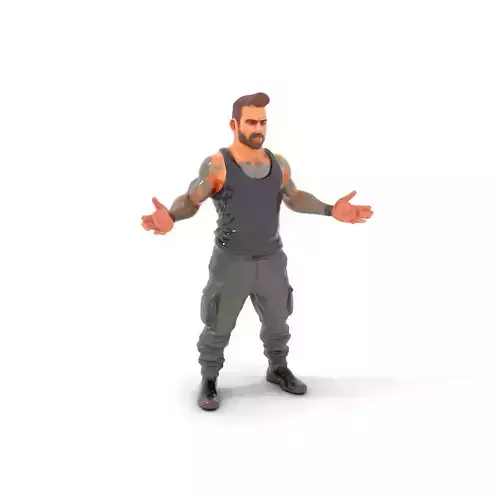 Tattooed Muscular Male Character Rigged and Animated Low-poly 3D model