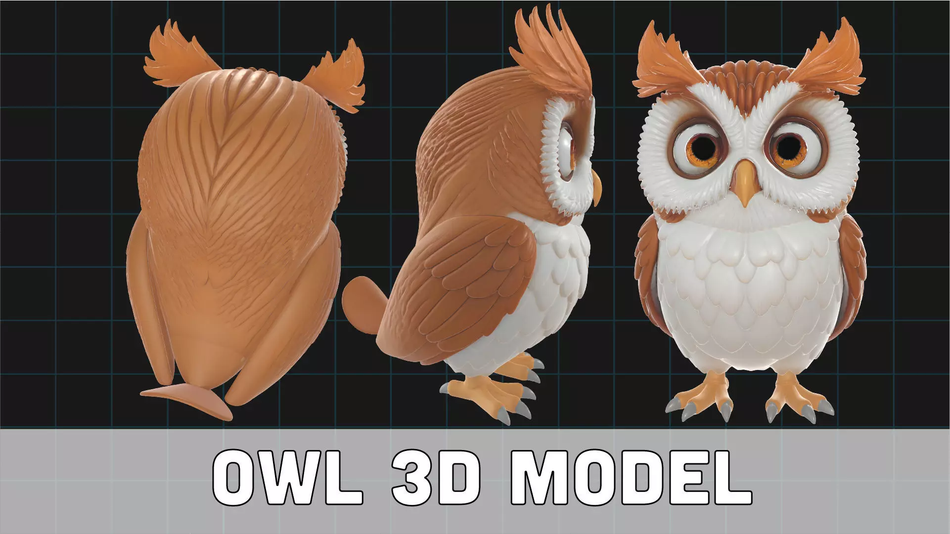 Stylized Owl Cartoon Animal Character 3D model