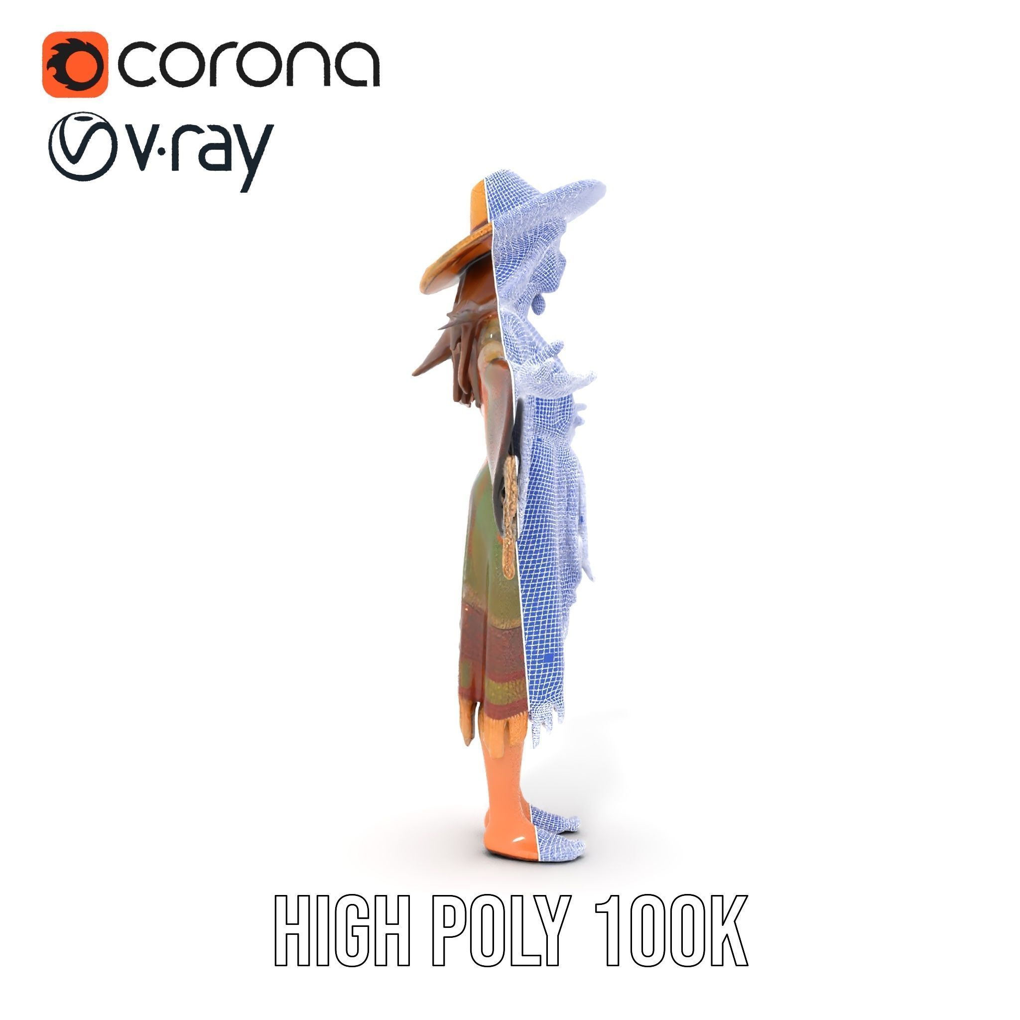 Bohemian Woman Character Model  Rigged and Animated Low-poly 3D model_33