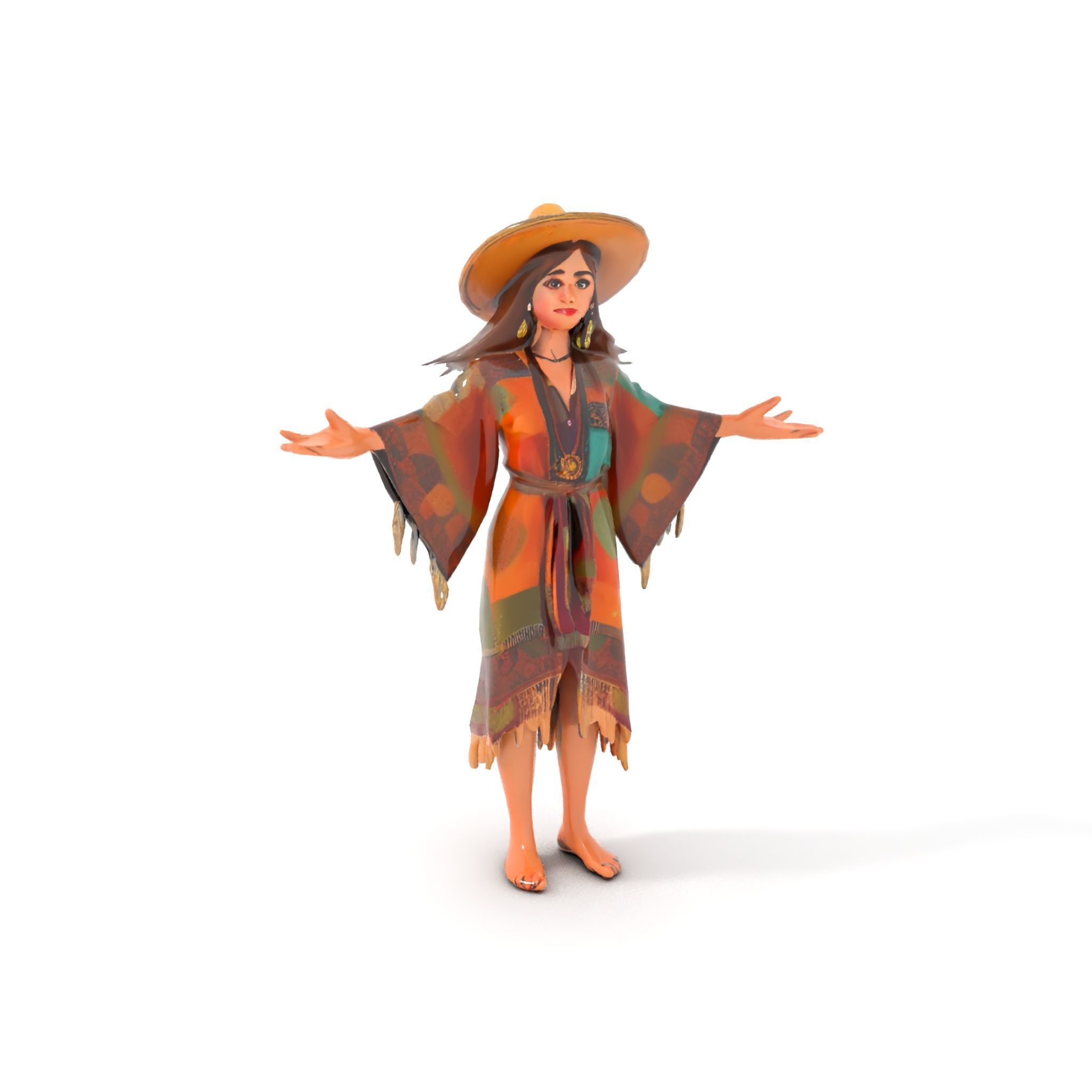 Bohemian Woman Character Model  Rigged and Animated Low-poly 3D model_11