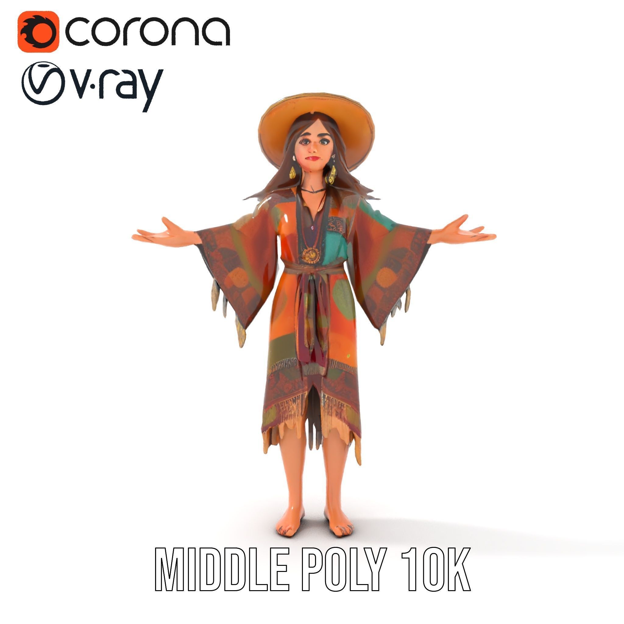 Bohemian Woman Character Model  Rigged and Animated Low-poly 3D model_27