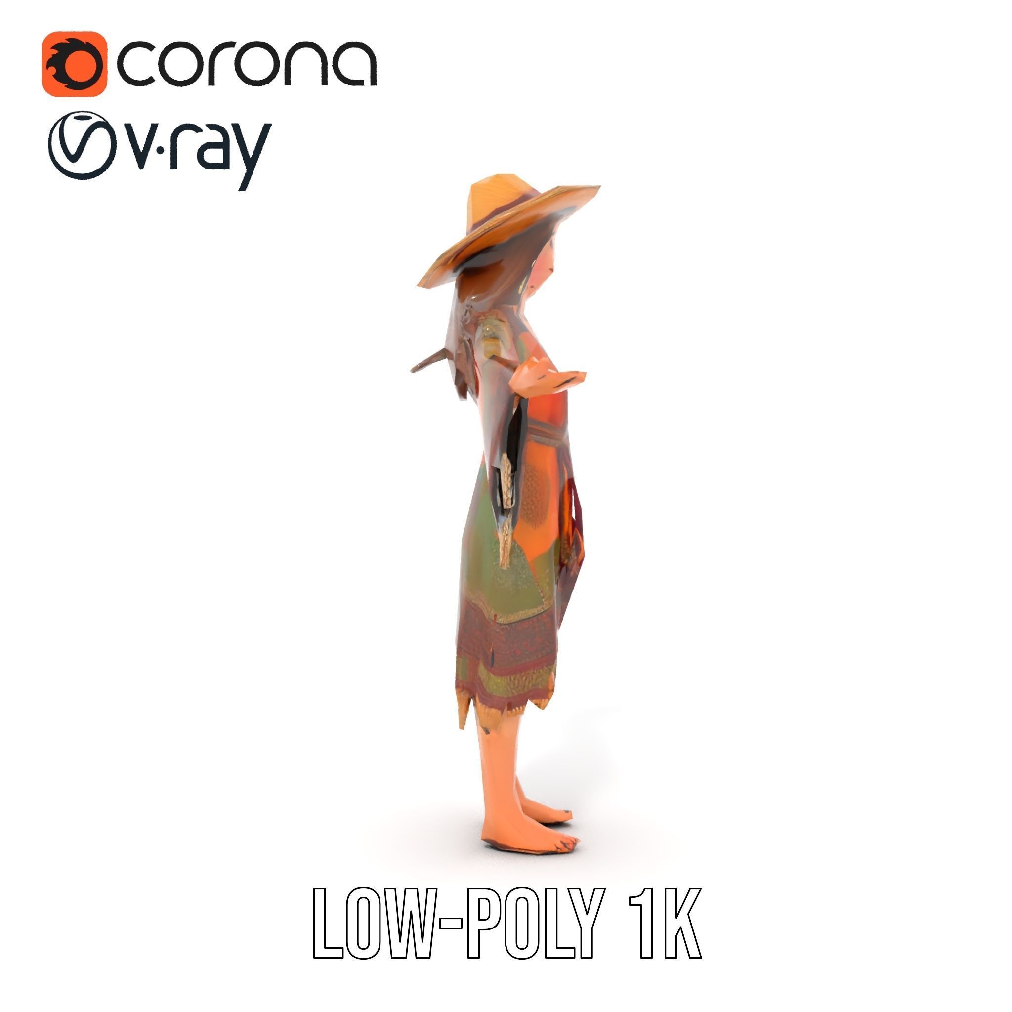 Bohemian Woman Character Model  Rigged and Animated Low-poly 3D model_25