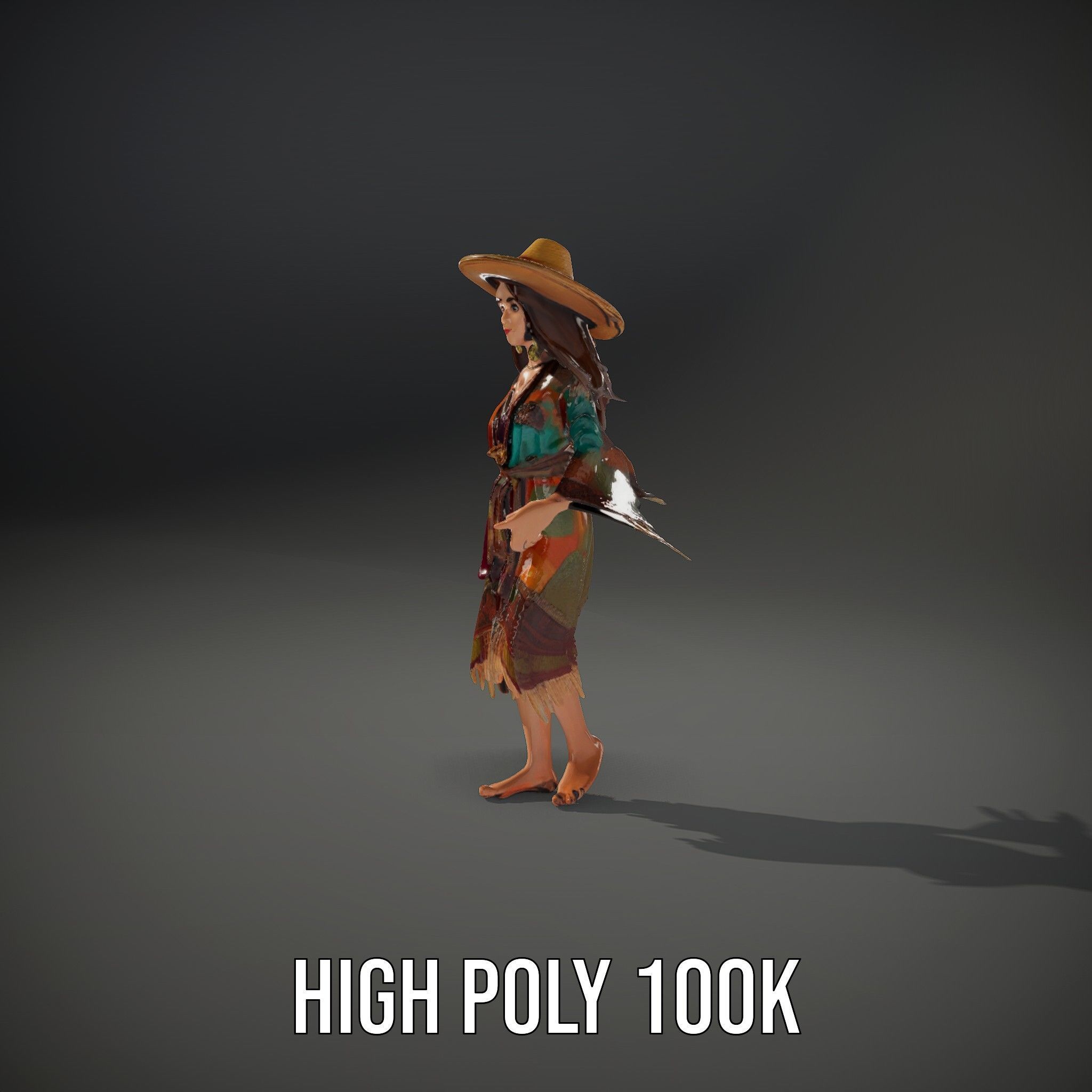 Bohemian Woman Character Model  Rigged and Animated Low-poly 3D model_10