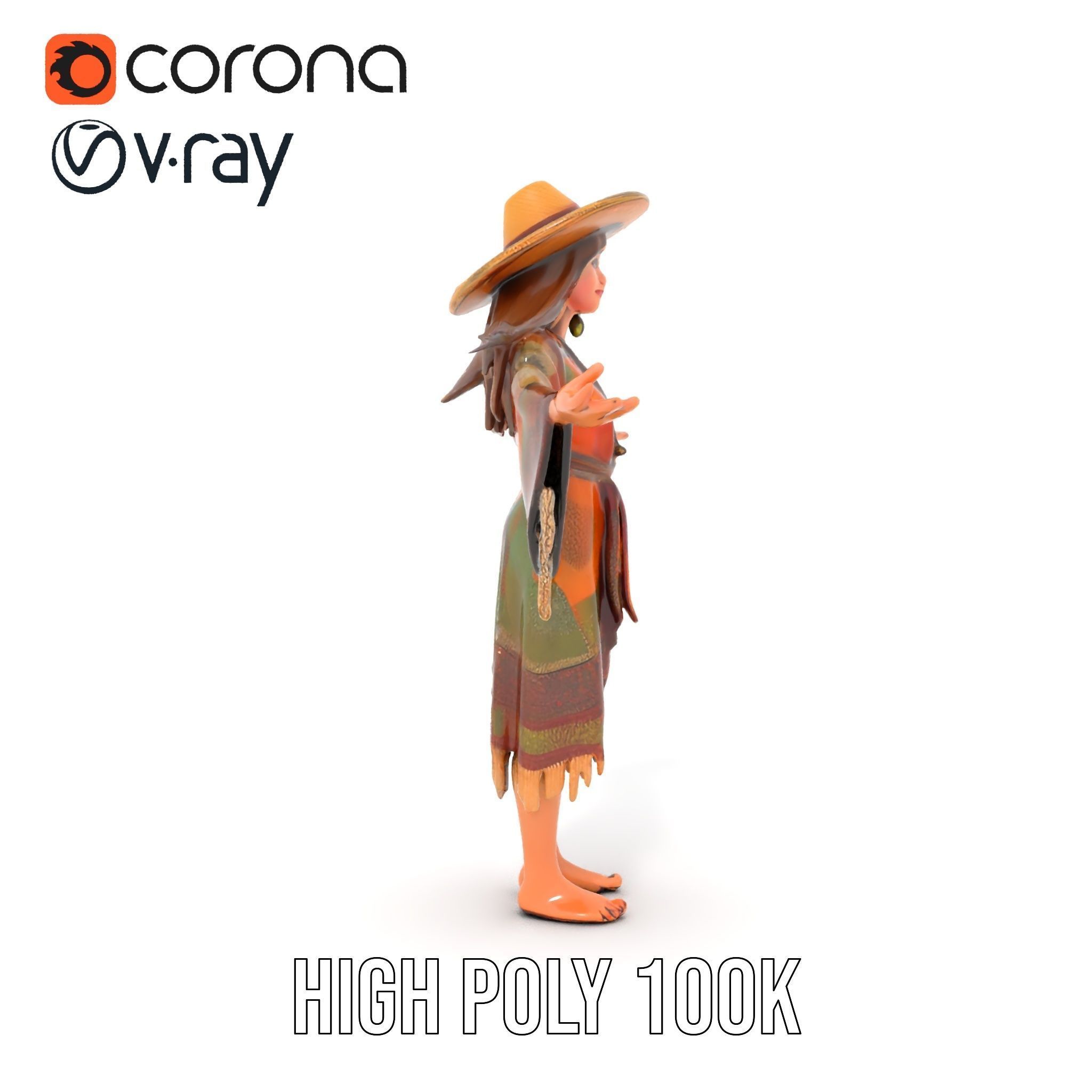 Bohemian Woman Character Model  Rigged and Animated Low-poly 3D model_29