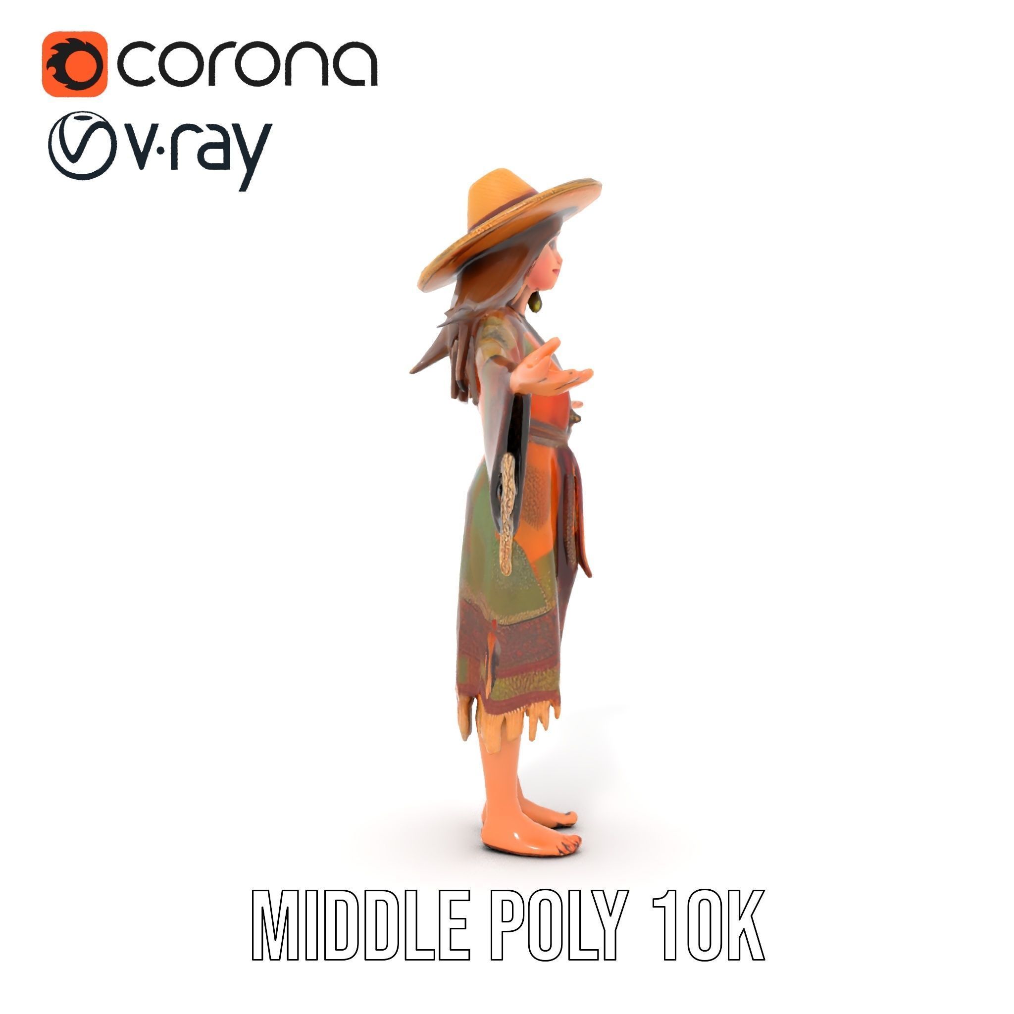 Bohemian Woman Character Model  Rigged and Animated Low-poly 3D model_22