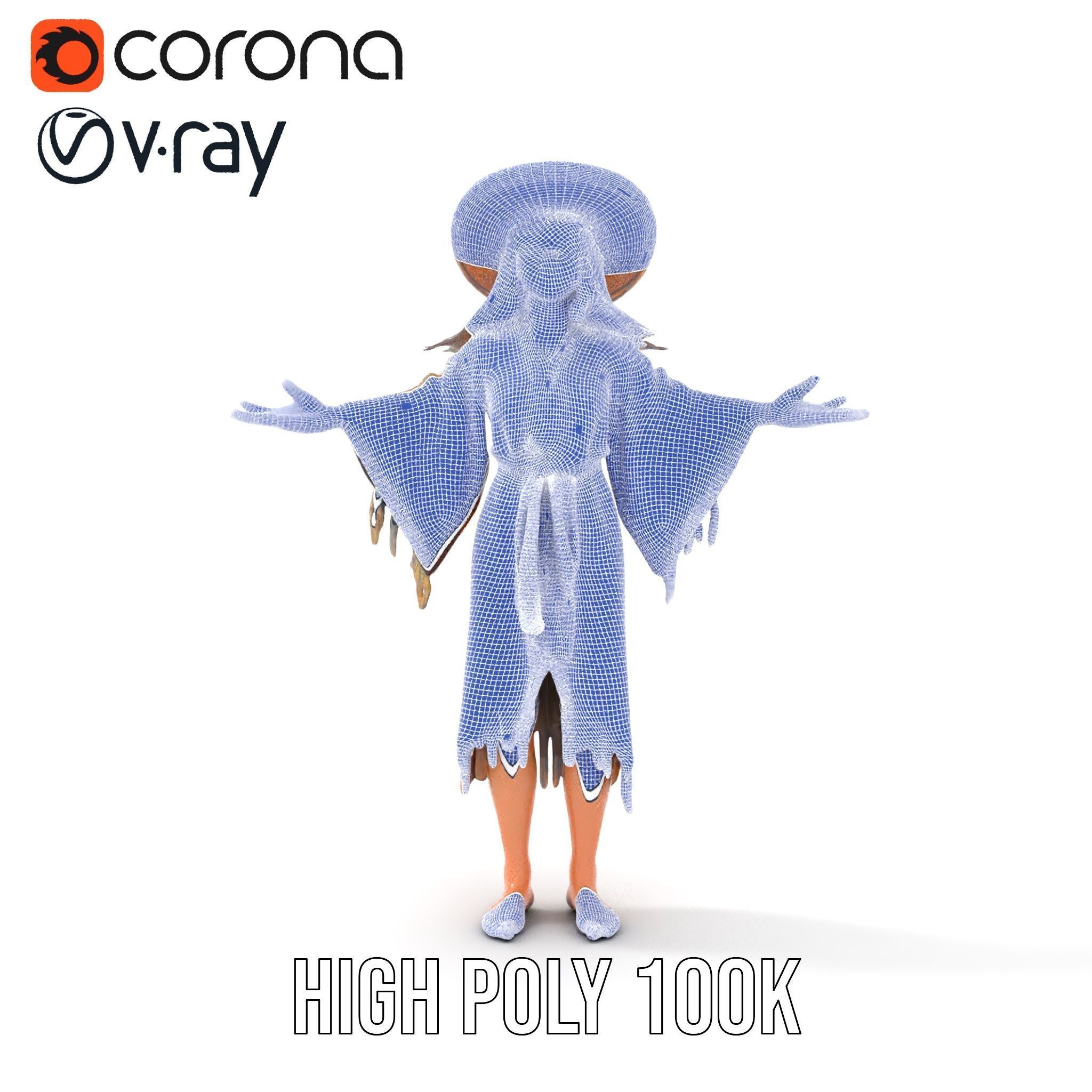 Bohemian Woman Character Model  Rigged and Animated Low-poly 3D model_36