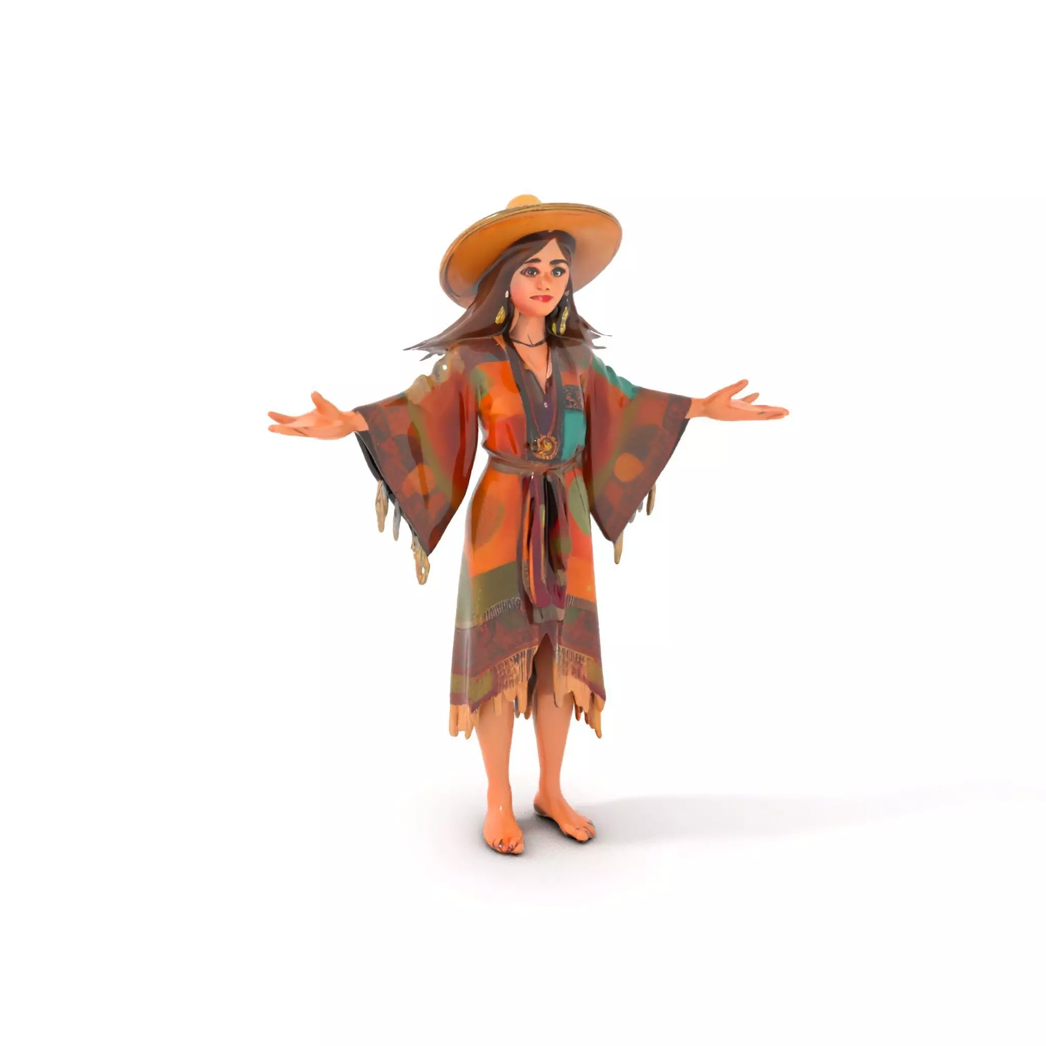 Bohemian Woman Character Model  Rigged and Animated Low-poly 3D model_0