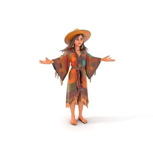 Bohemian Woman Character Model  Rigged and Animated Low-poly 3D model