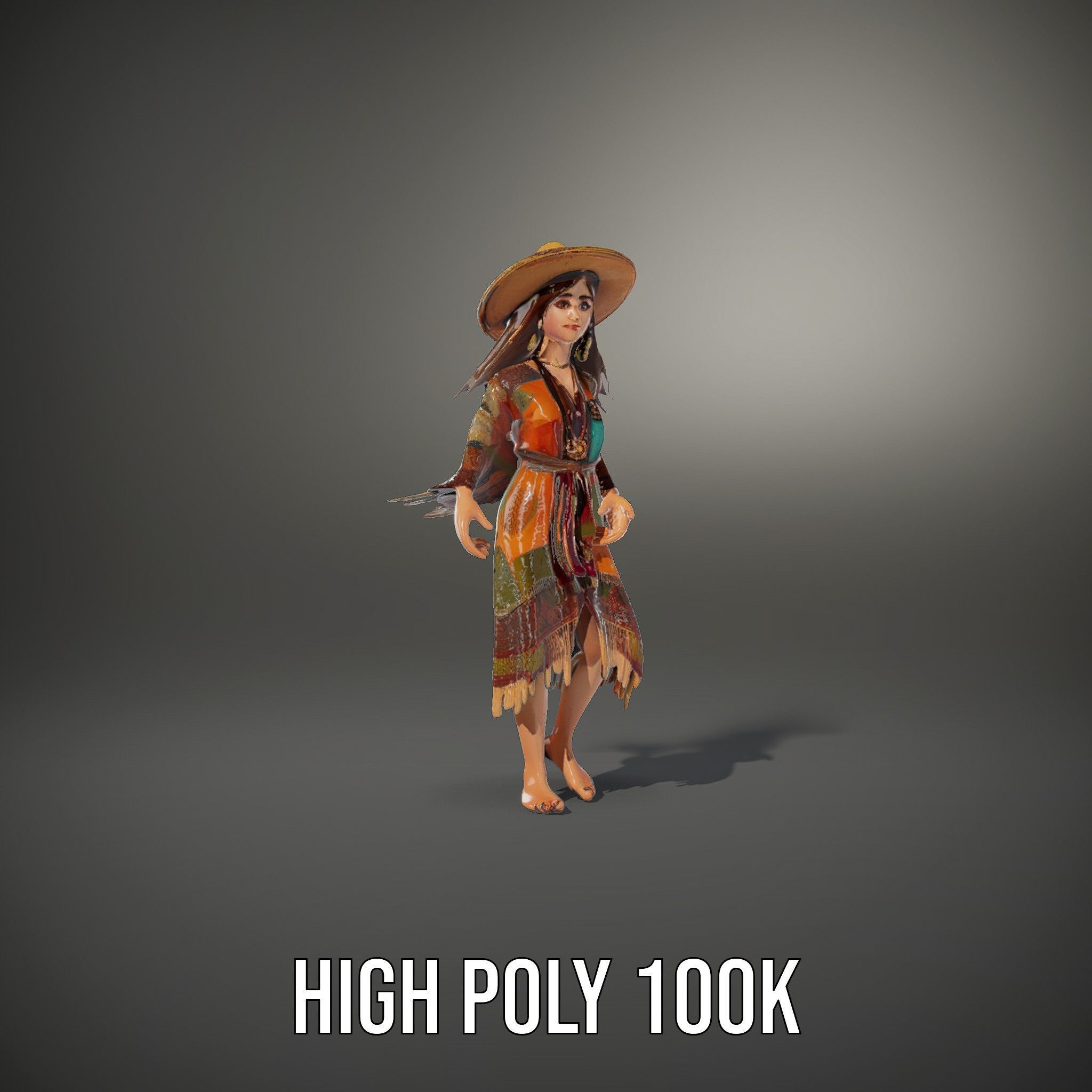 Bohemian Woman Character Model  Rigged and Animated Low-poly 3D model_8