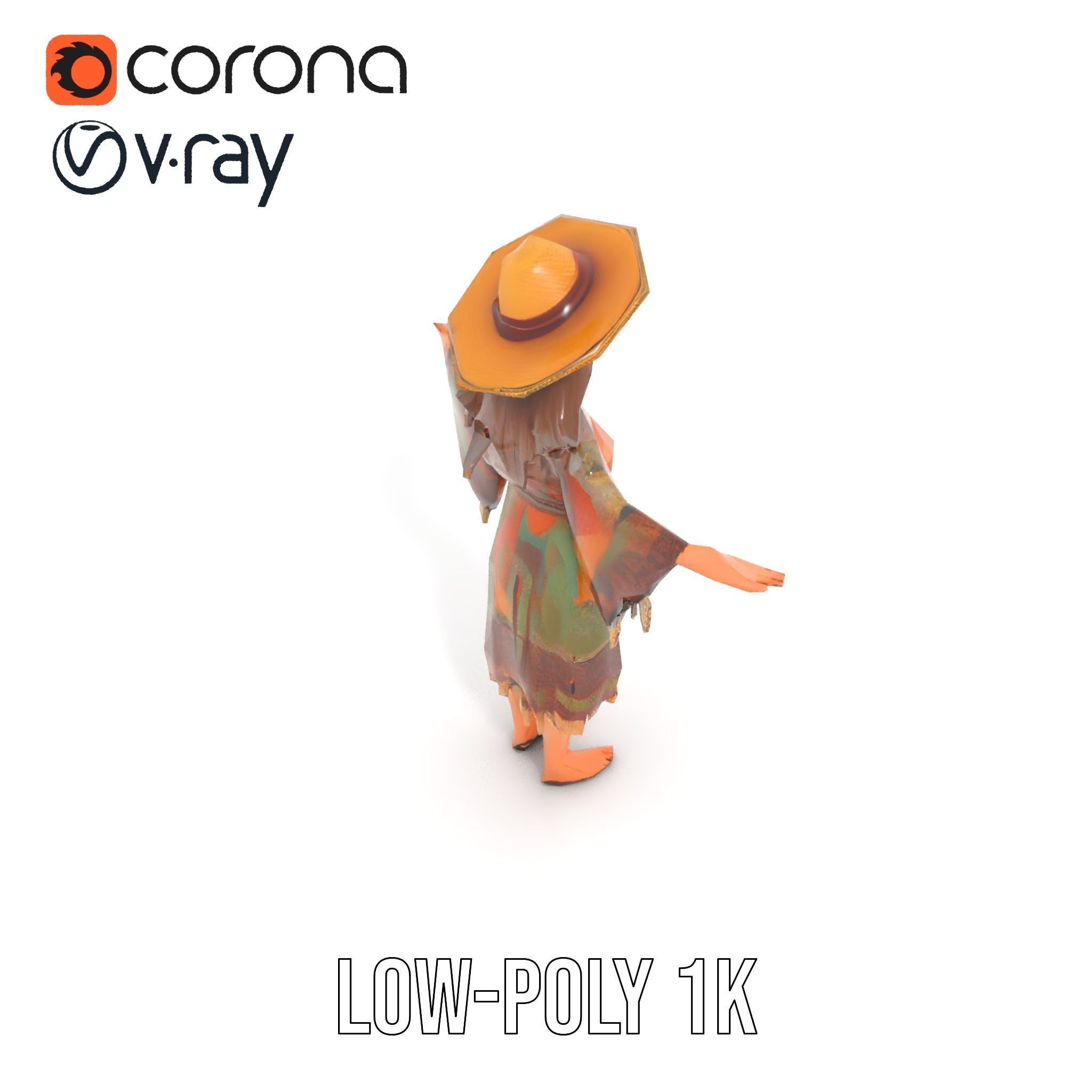 Bohemian Woman Character Model  Rigged and Animated Low-poly 3D model_14