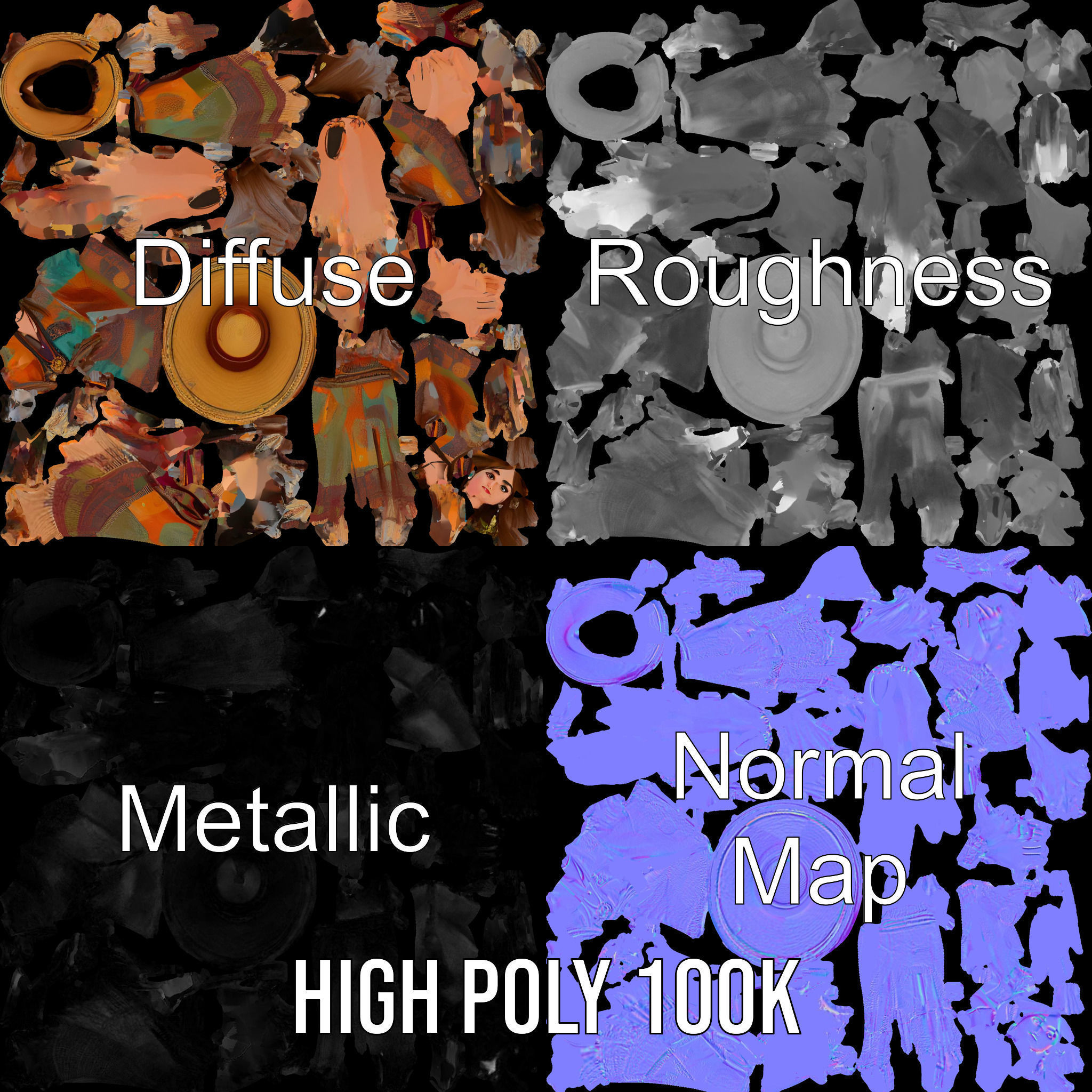 Bohemian Woman Character Model  Rigged and Animated Low-poly 3D model_3