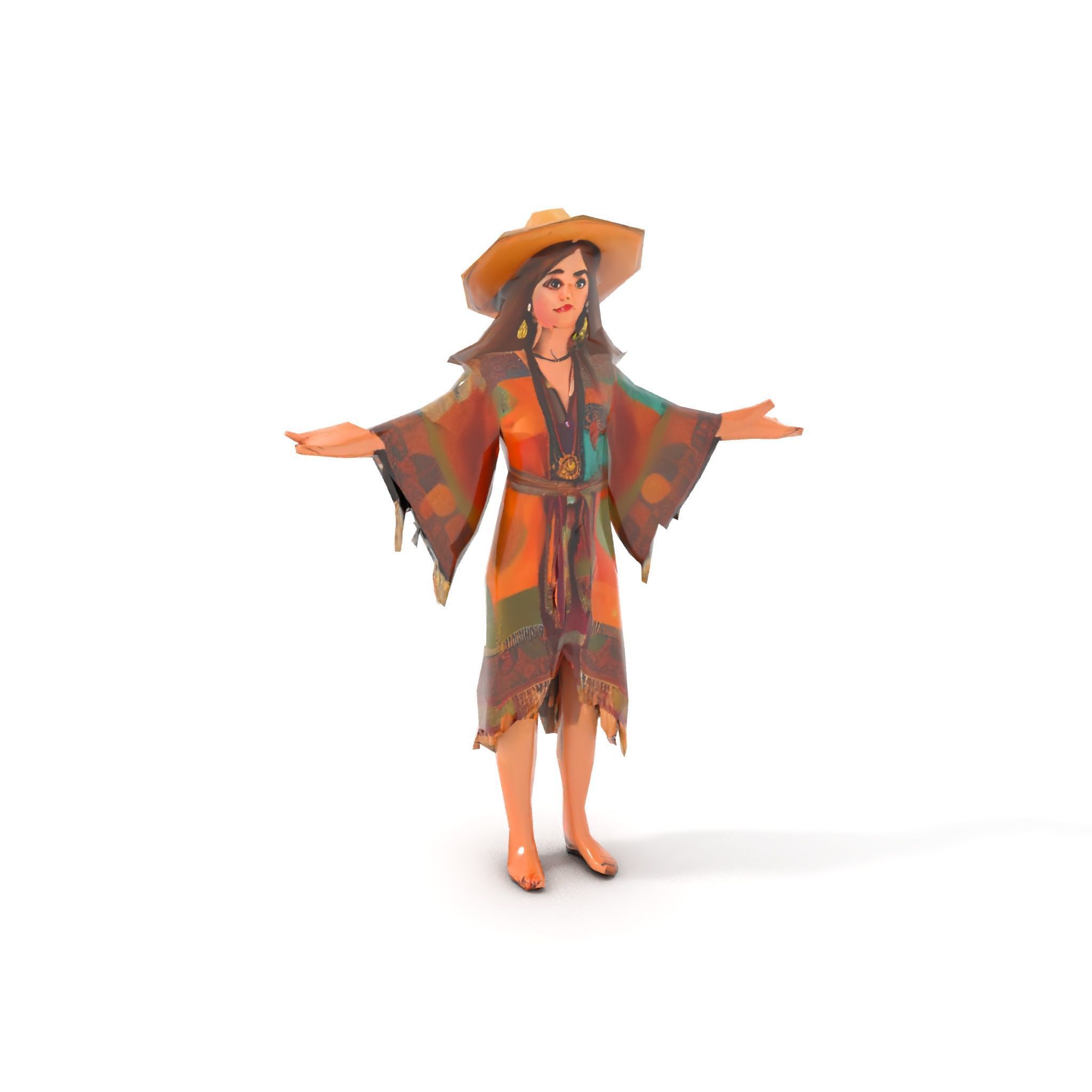 Bohemian Woman Character Model  Rigged and Animated Low-poly 3D model_7