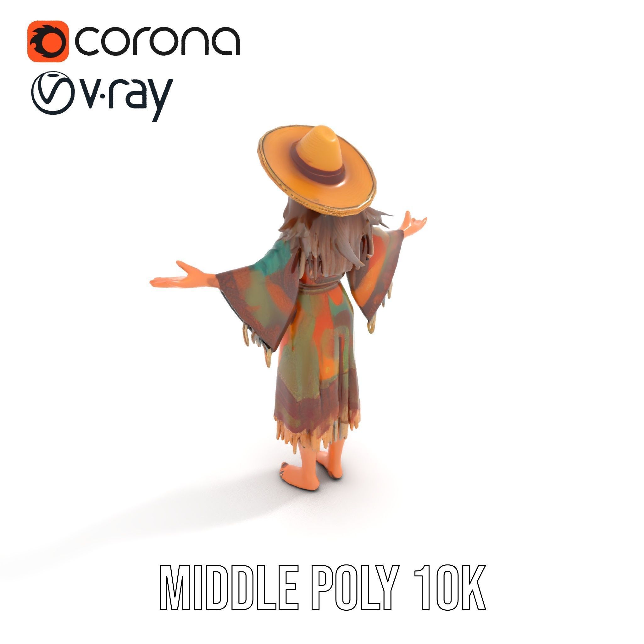 Bohemian Woman Character Model  Rigged and Animated Low-poly 3D model_19